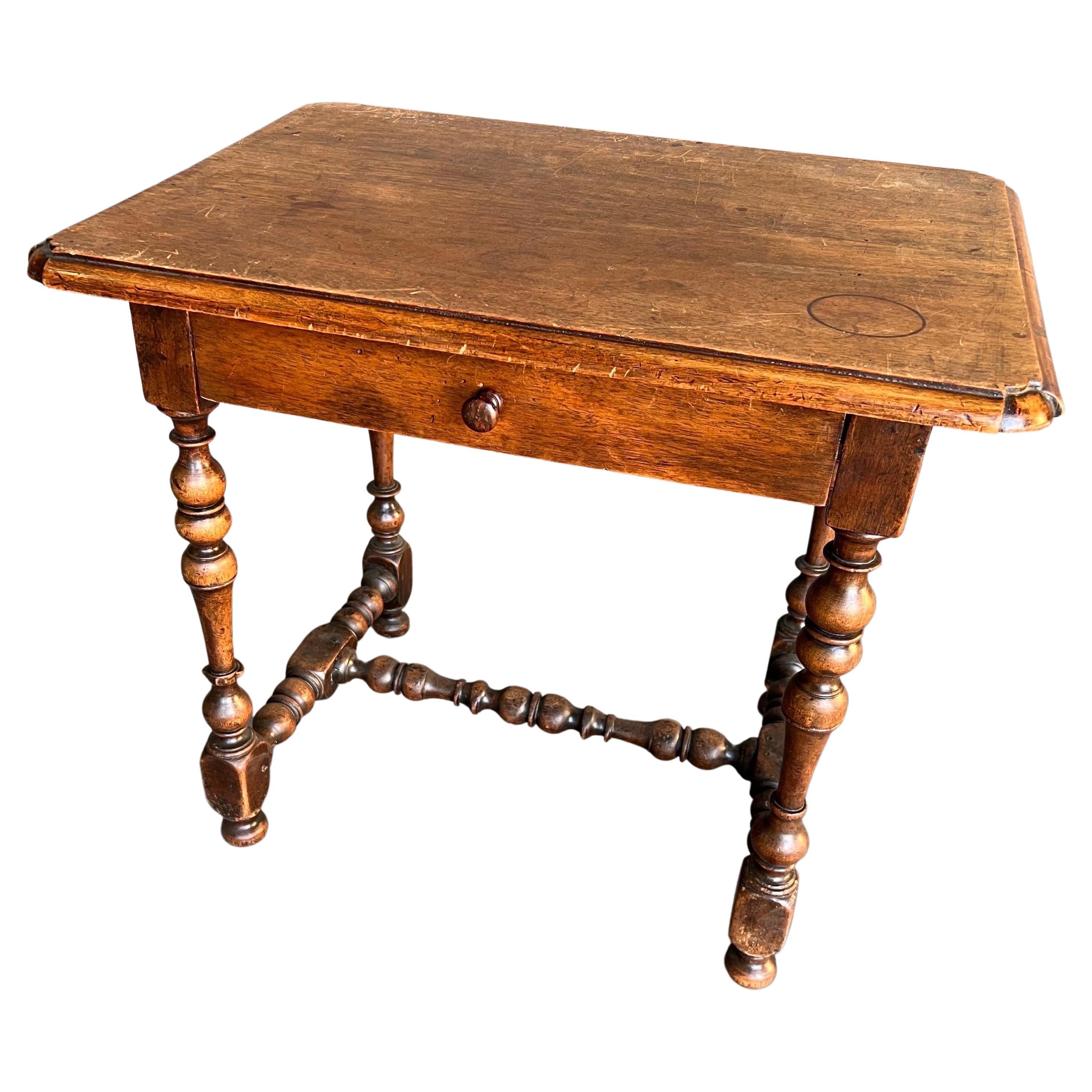 19th Century French Walnut Single Drawer Side Table For Sale
