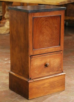 19th Century French Walnut Step Stool Cabinet with Leather Step and Marble Top