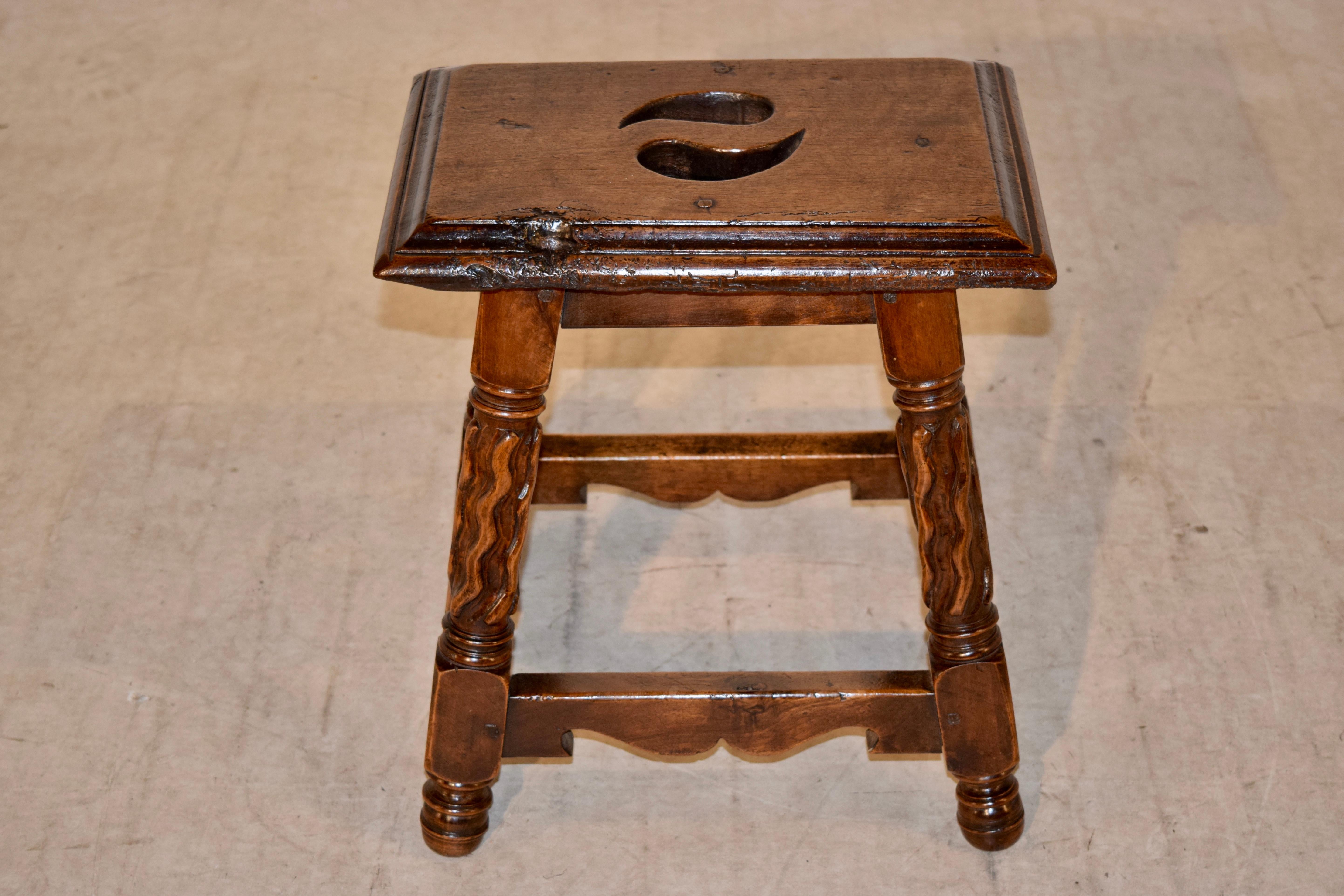 19th Century French Walnut Stool In Good Condition In High Point, NC
