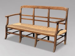 19th Century French Walnut Thick Rush Seat Hall Bench