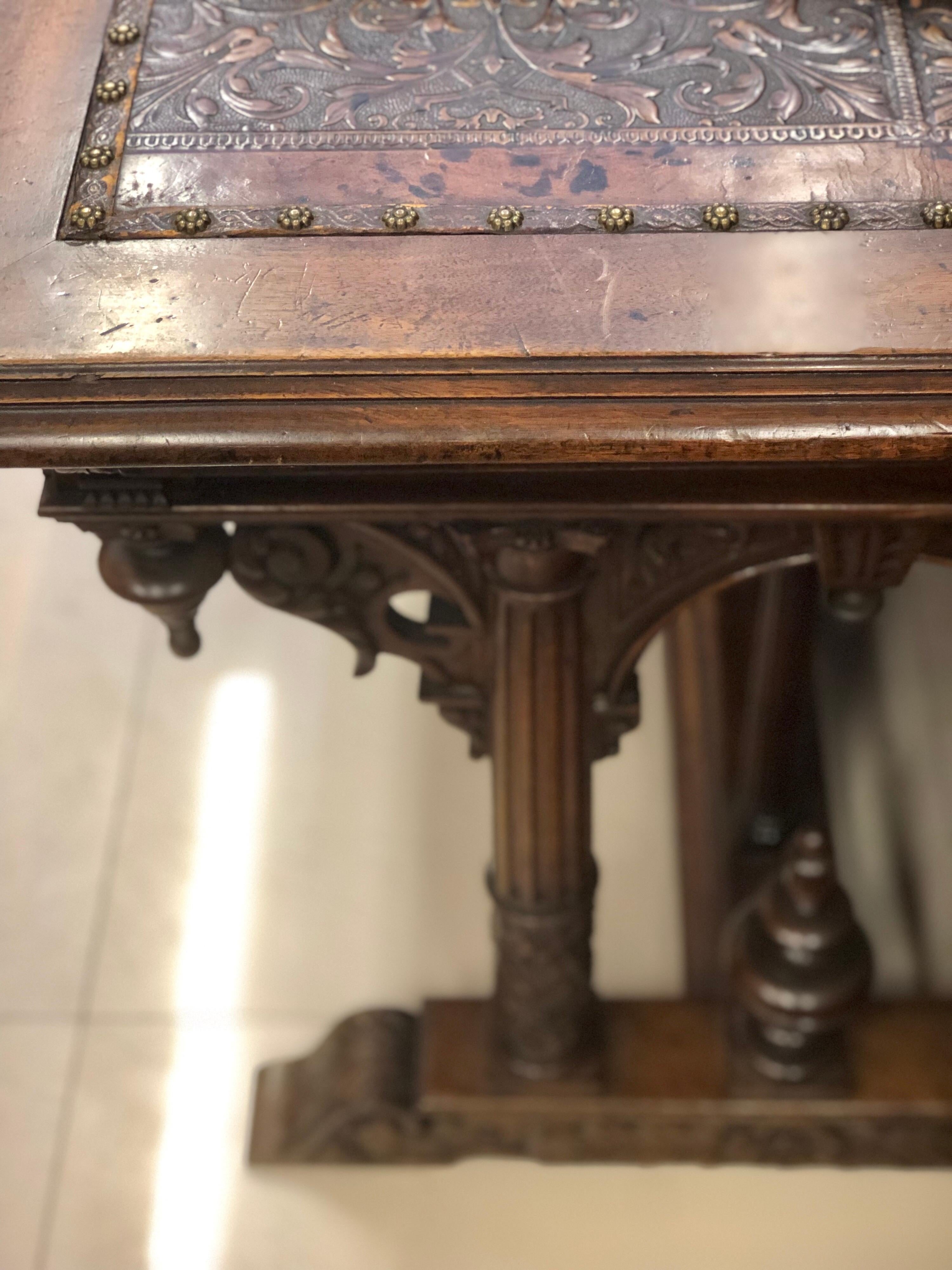 19th Century French Walnut Three-Drawer Hand Carved Desk Table, Henry II Style 3