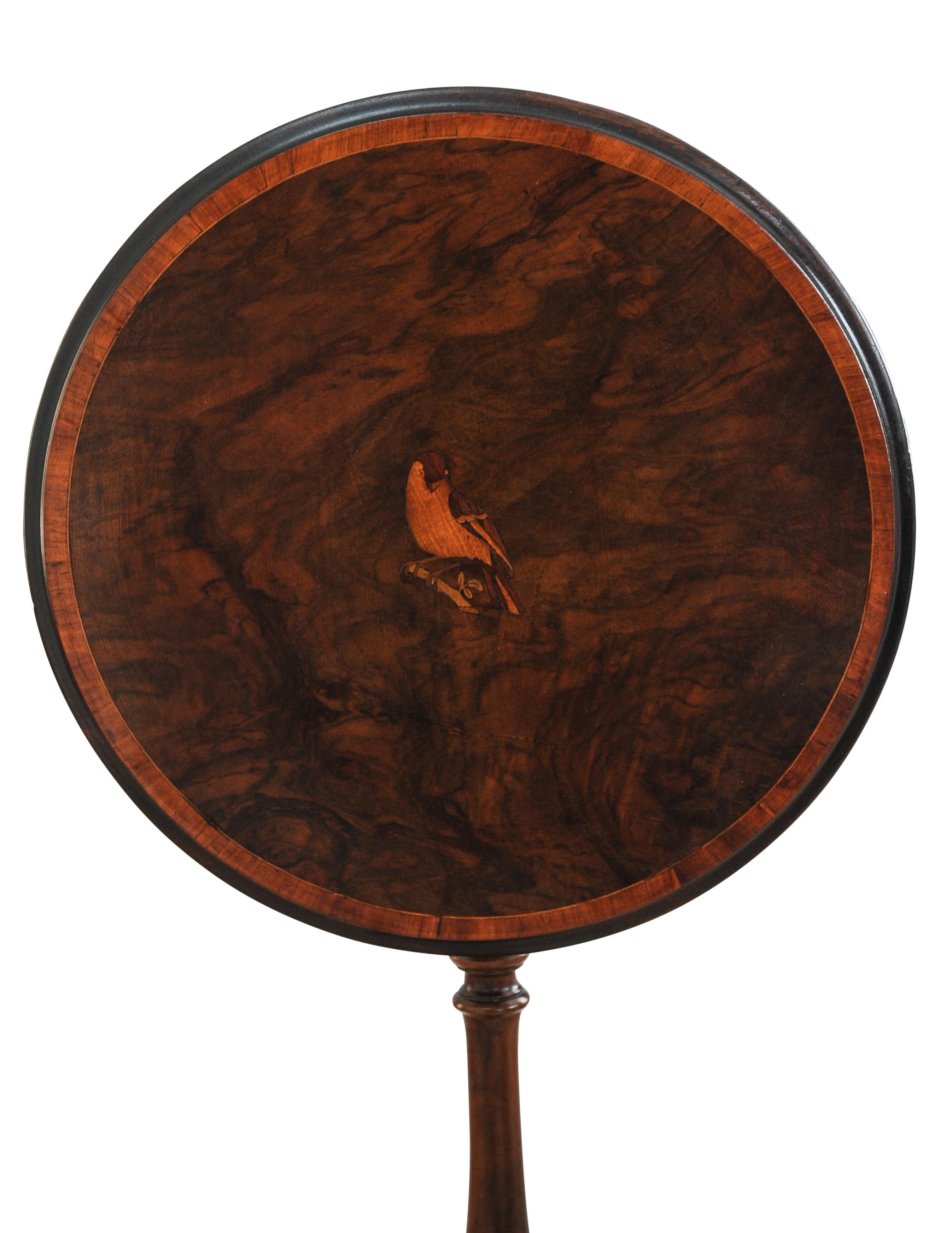 19th Century French Walnut Tilt Top Wine Table With A Central Inlaid Bird Motif  For Sale 3
