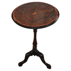 19th Century French Walnut Tilt Top Wine Table With A Central Inlaid Bird Motif
