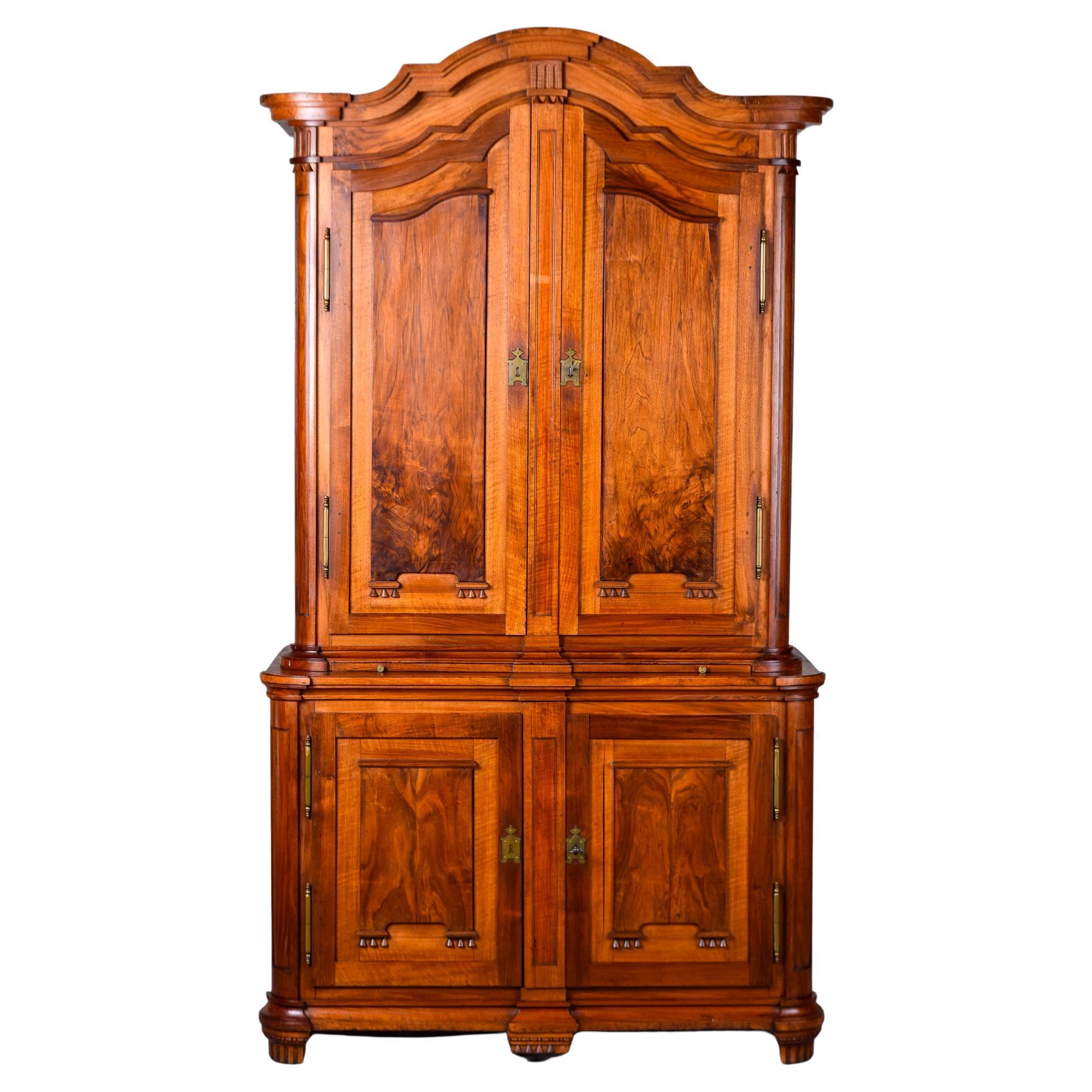 19th Century French Walnut Two Piece Cupboard For Sale