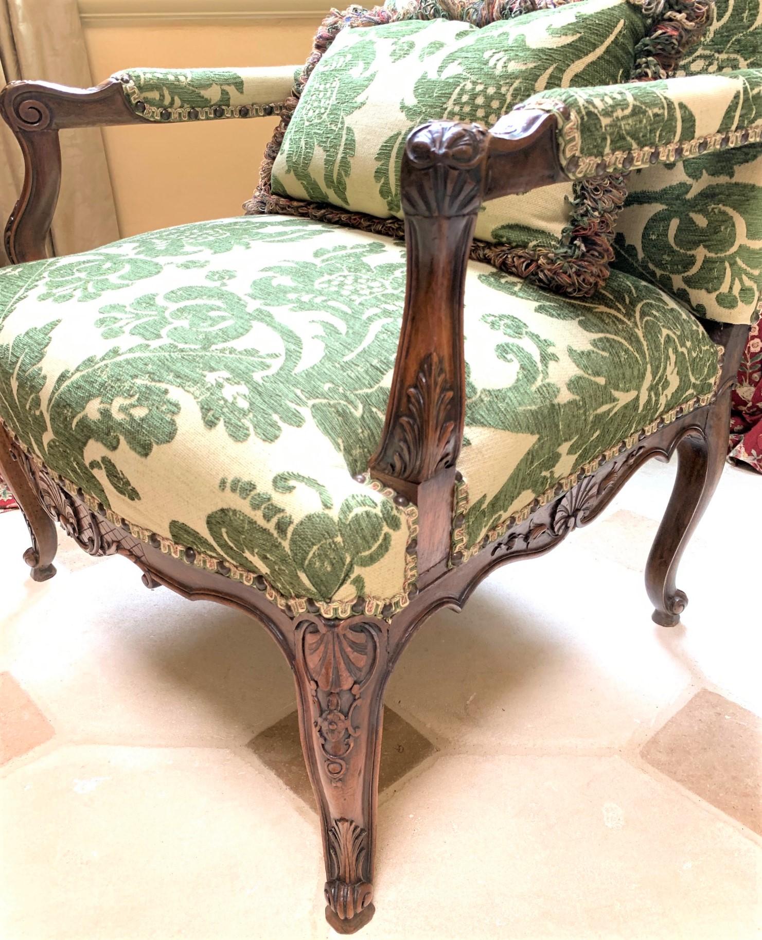 Louis XV 19th Century French Walnut & Upholstered Armchair