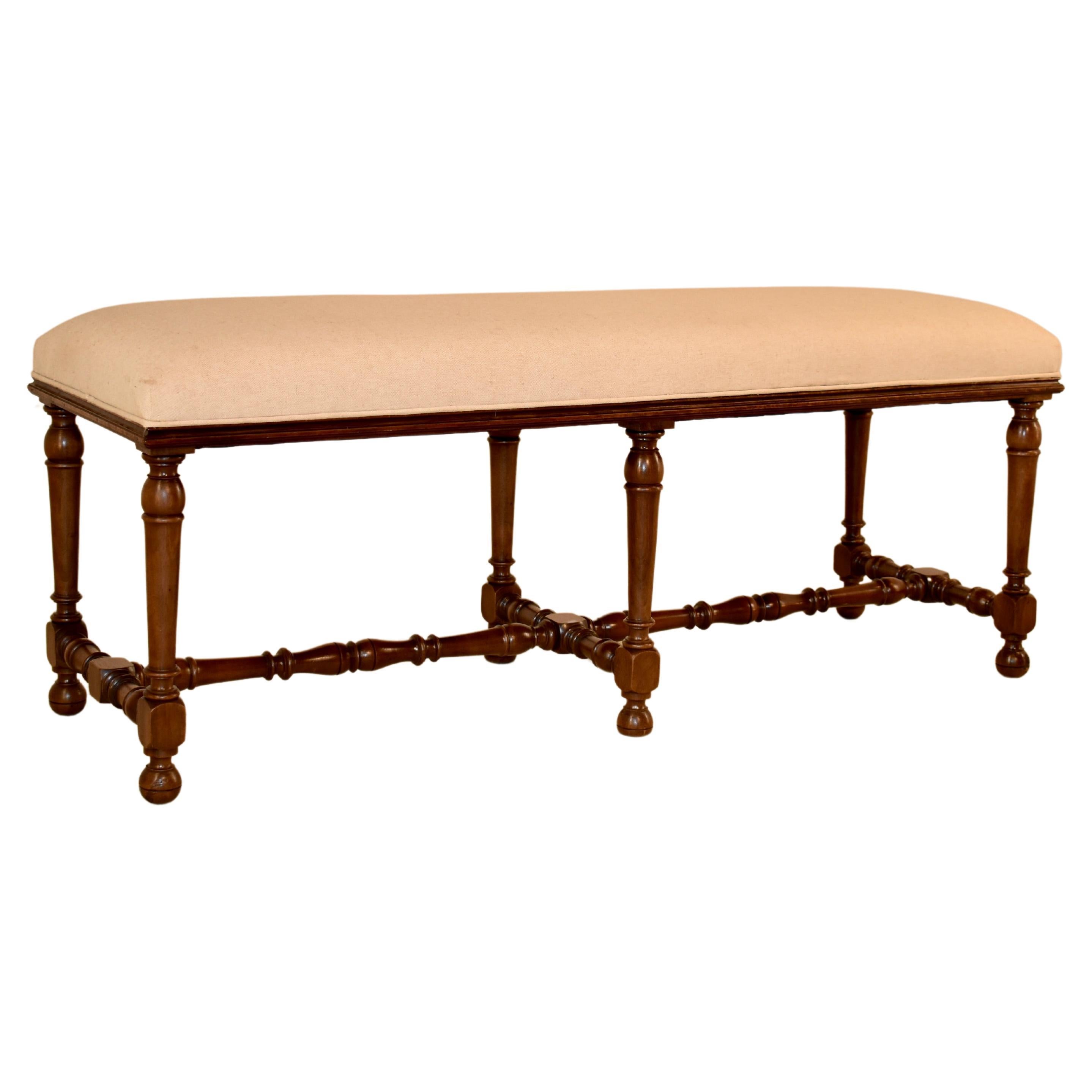Vintage Walnut Upholstered Bench at 1stDibs