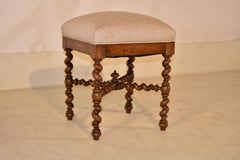 19th Century French Walnut Upholstered Stool