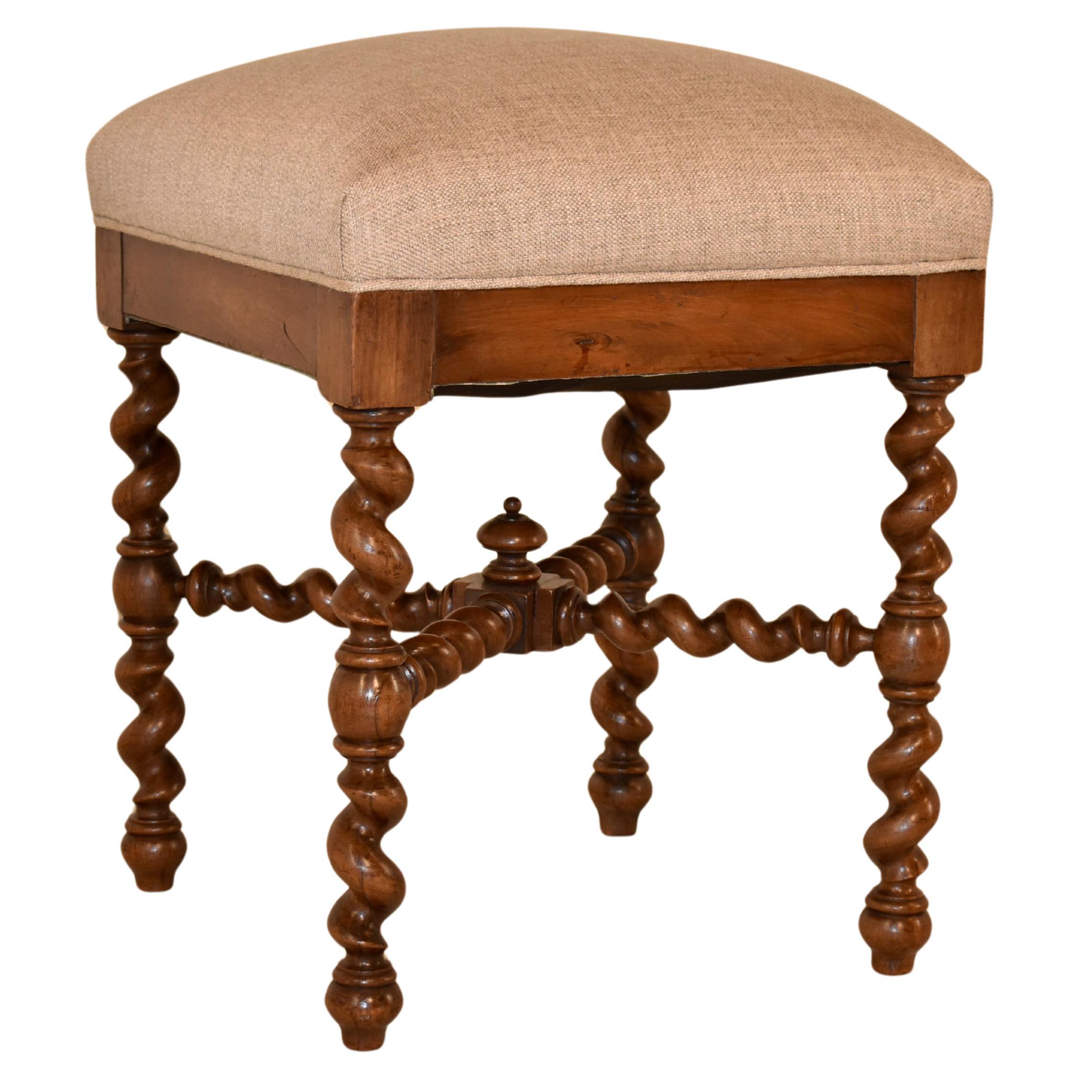 19th Century French Walnut Upholstered Stool