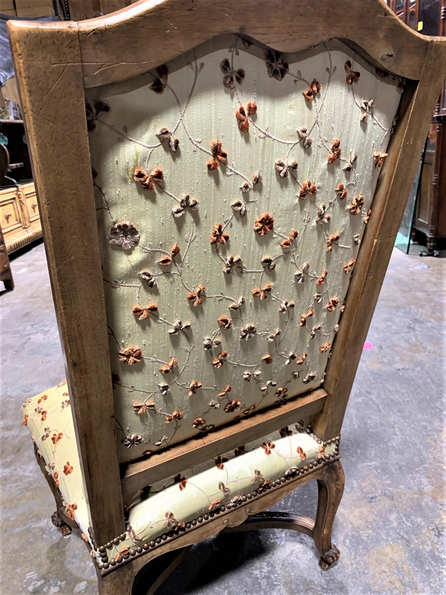 19th Century French Walnut & Upholstered Tall-Back Side Chair In Good Condition In Dallas, TX