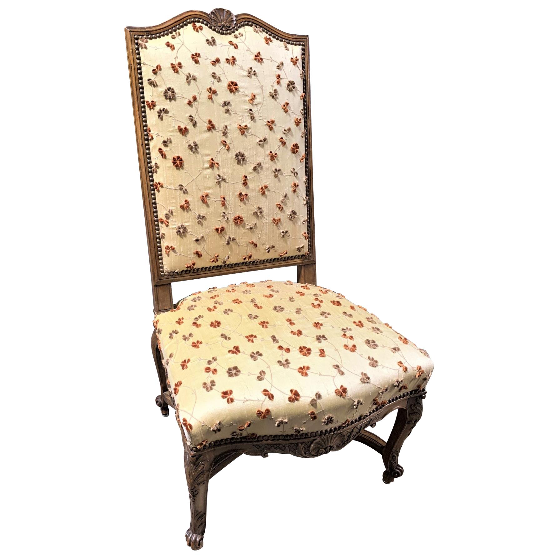 19th Century French Walnut & Upholstered Tall-Back Side Chair