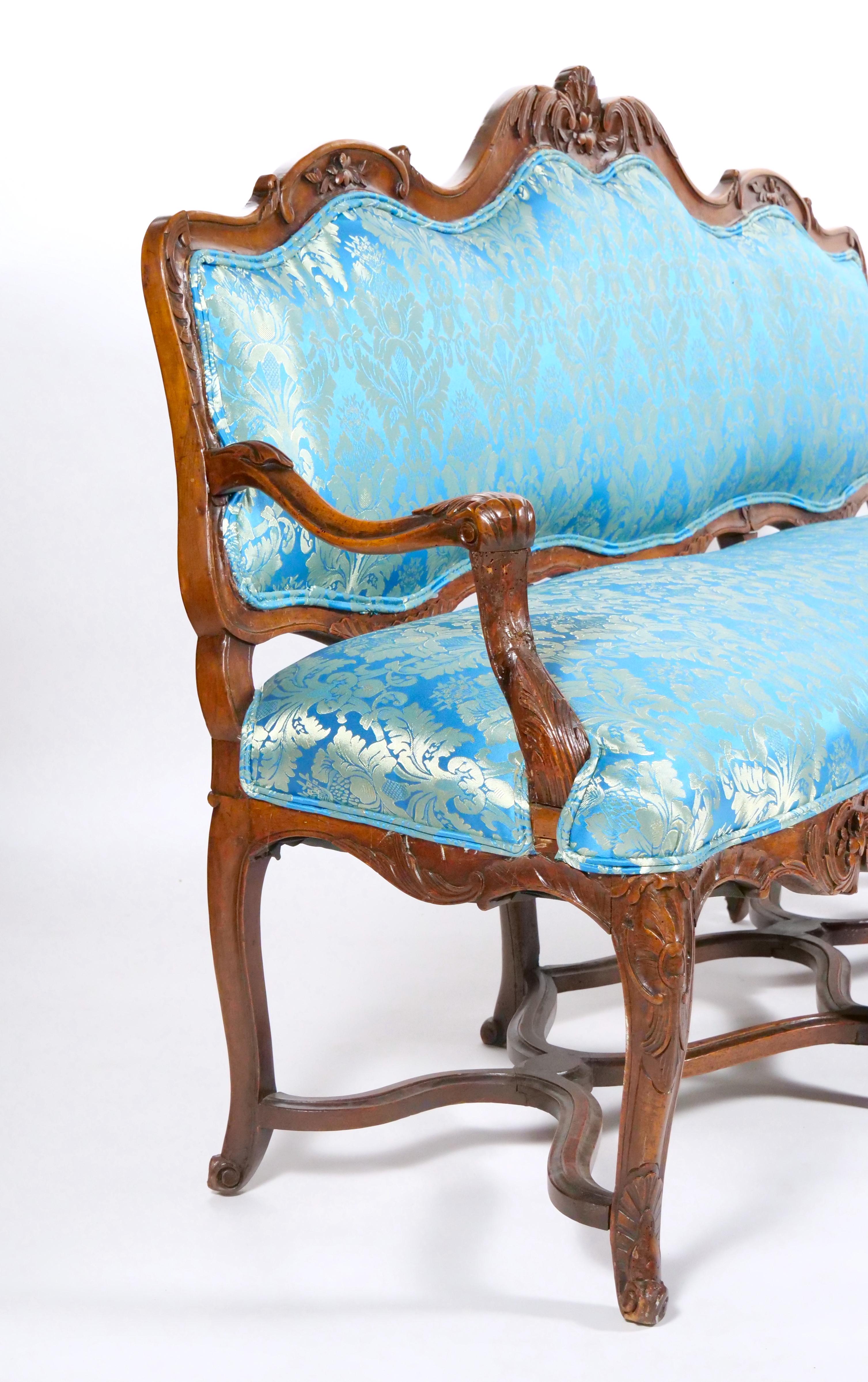 19th Century French Walnut Upholstered Three Seat Settee For Sale 9