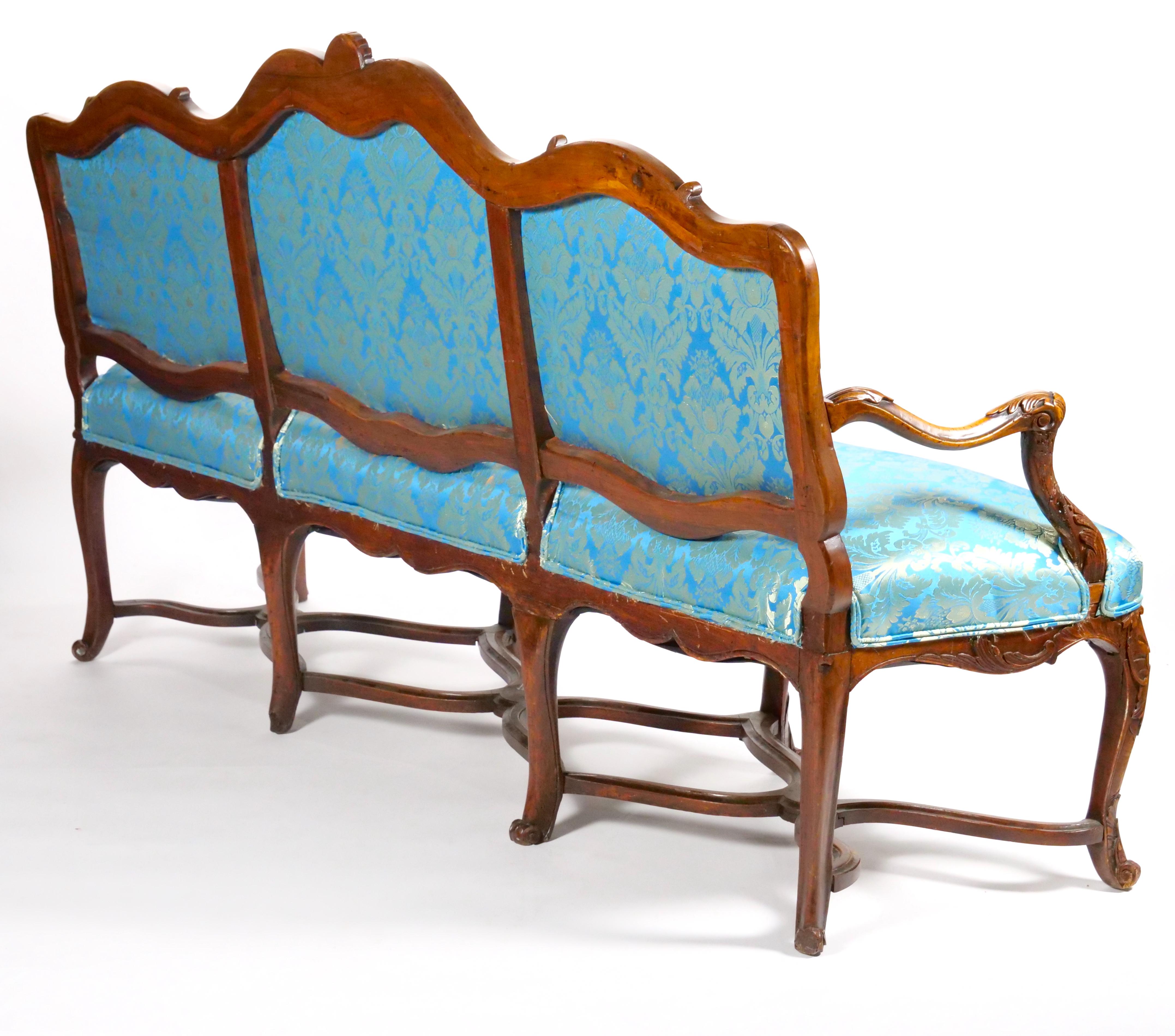 Mid-19th Century 19th Century French Walnut Upholstered Three Seat Settee For Sale