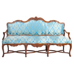 Antique 19th Century French Walnut Upholstered Three Seat Settee