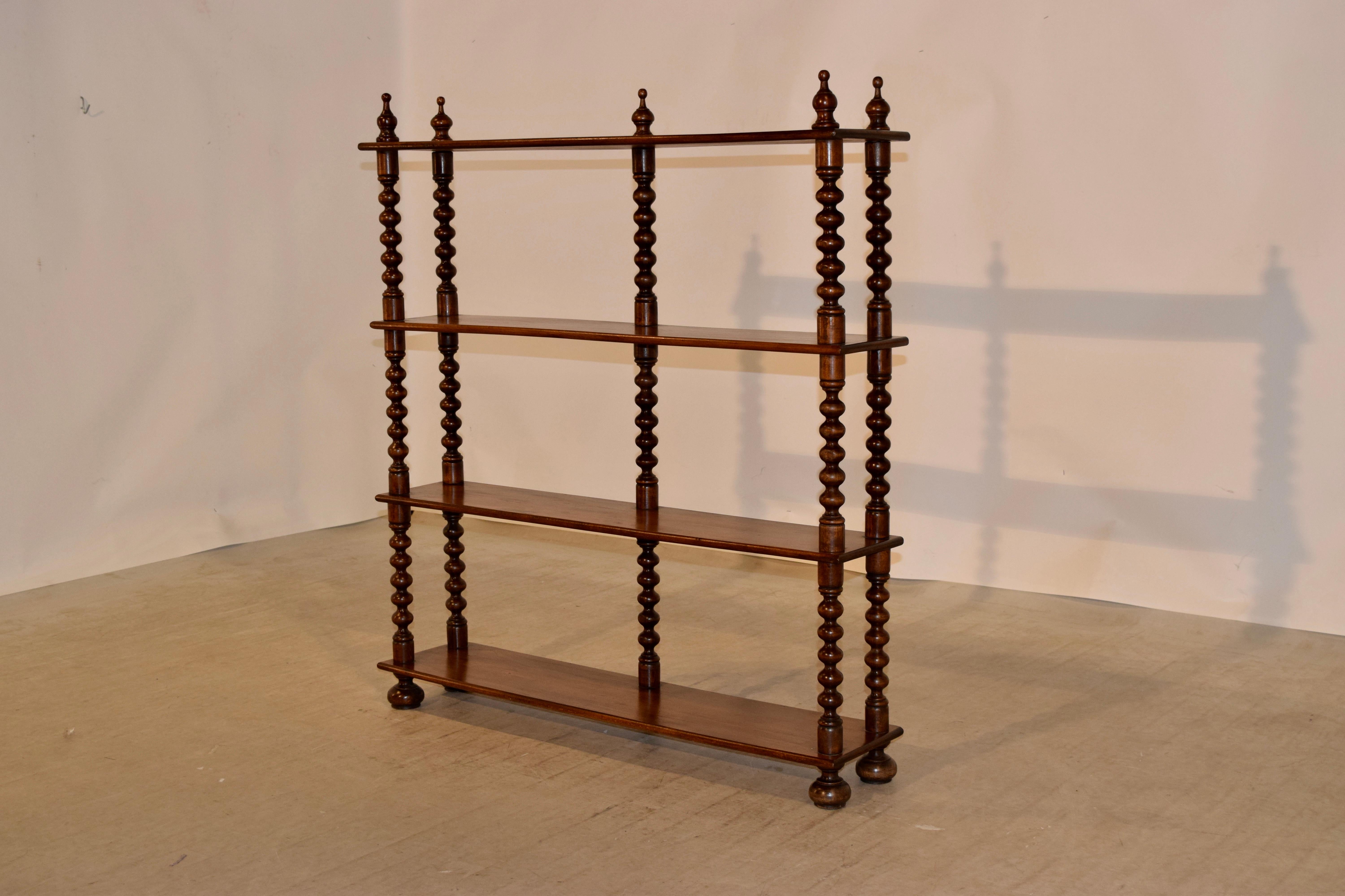 Turned 19th Century French Walnut Wall Shelf