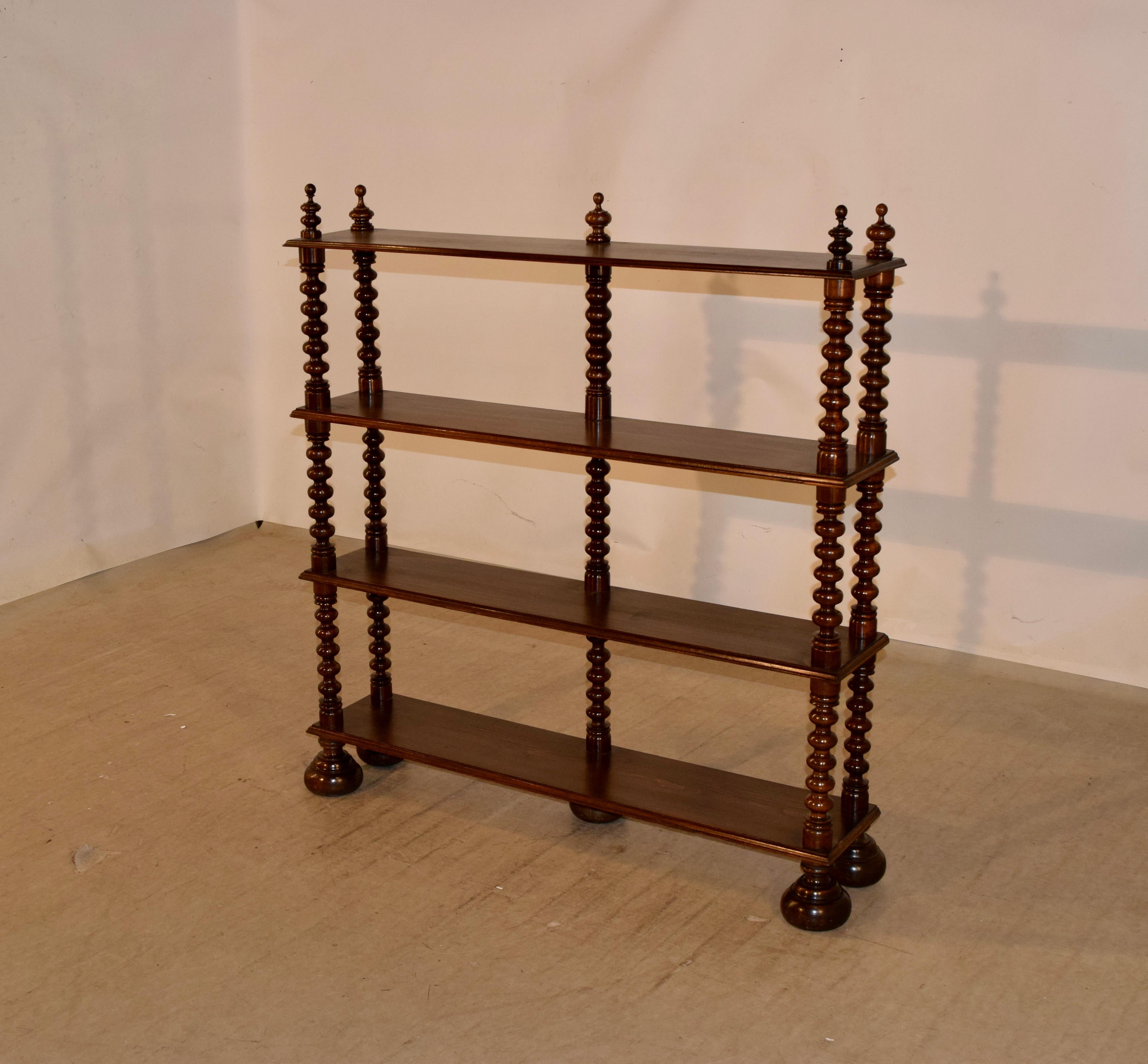 Turned 19th Century French Walnut Wall Shelf