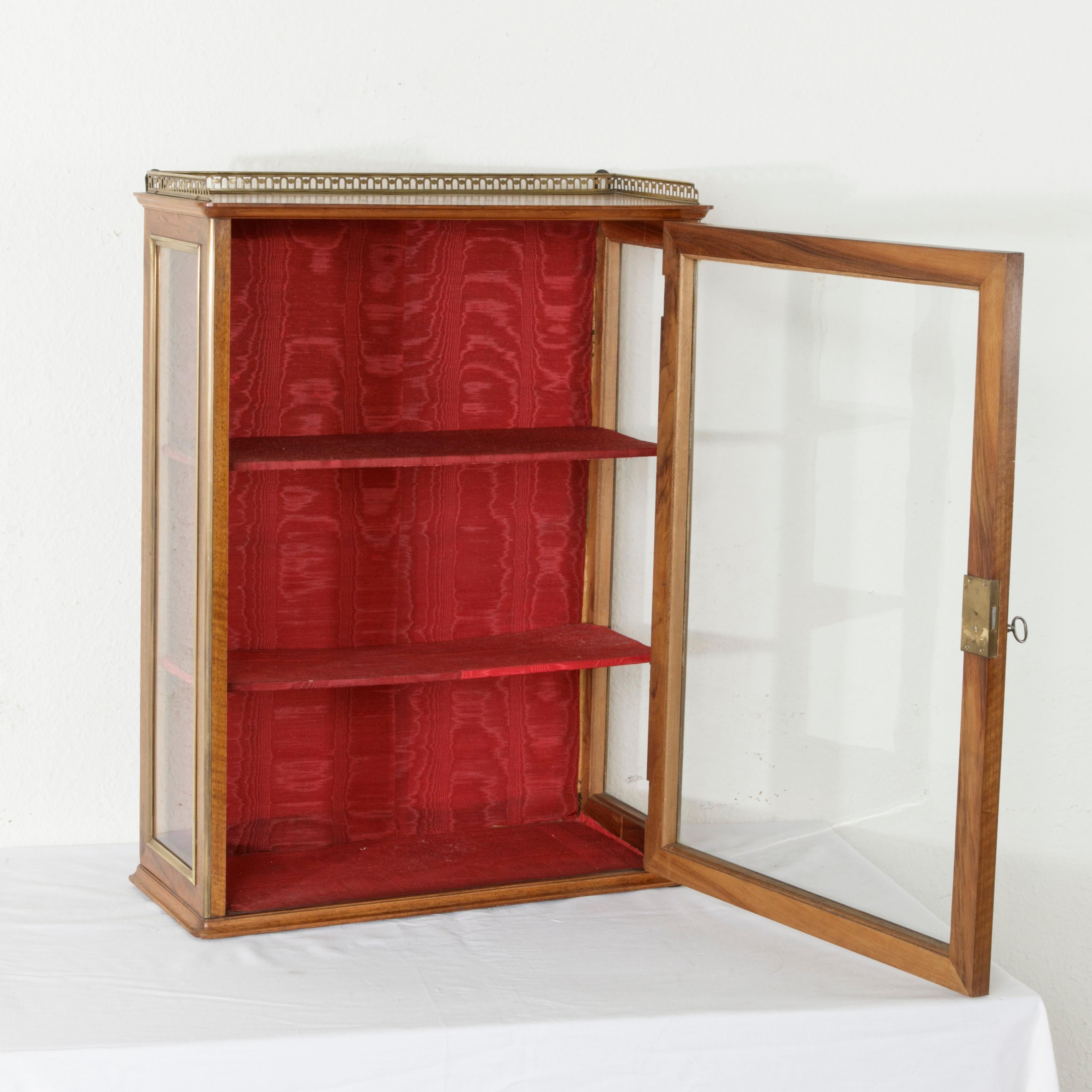 19th Century French Walnut Wall Vitrine or Display Cabinet with Original Glass 4
