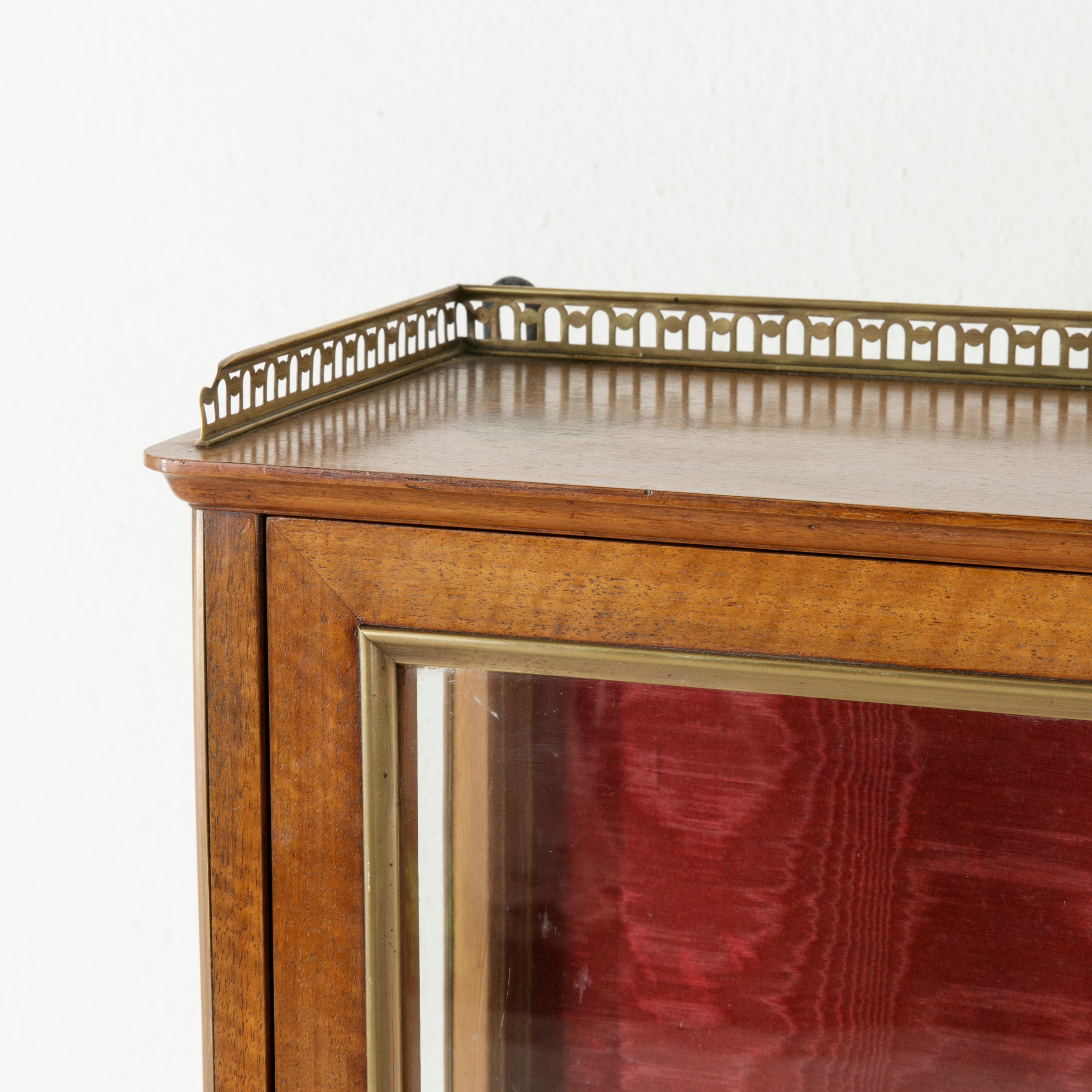 Bronze 19th Century French Walnut Wall Vitrine or Display Cabinet with Original Glass