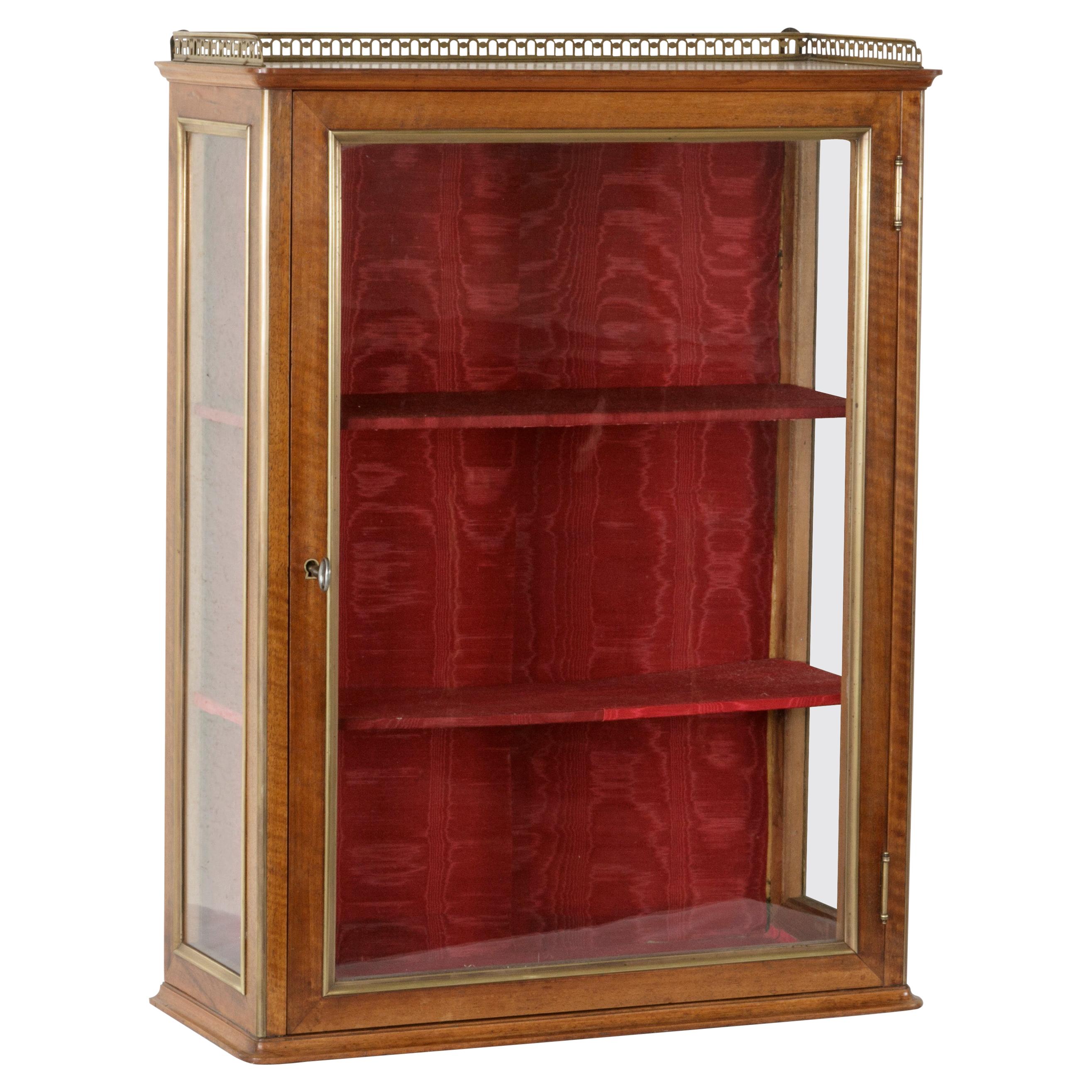 19th Century French Walnut Wall Vitrine or Display Cabinet with Original Glass