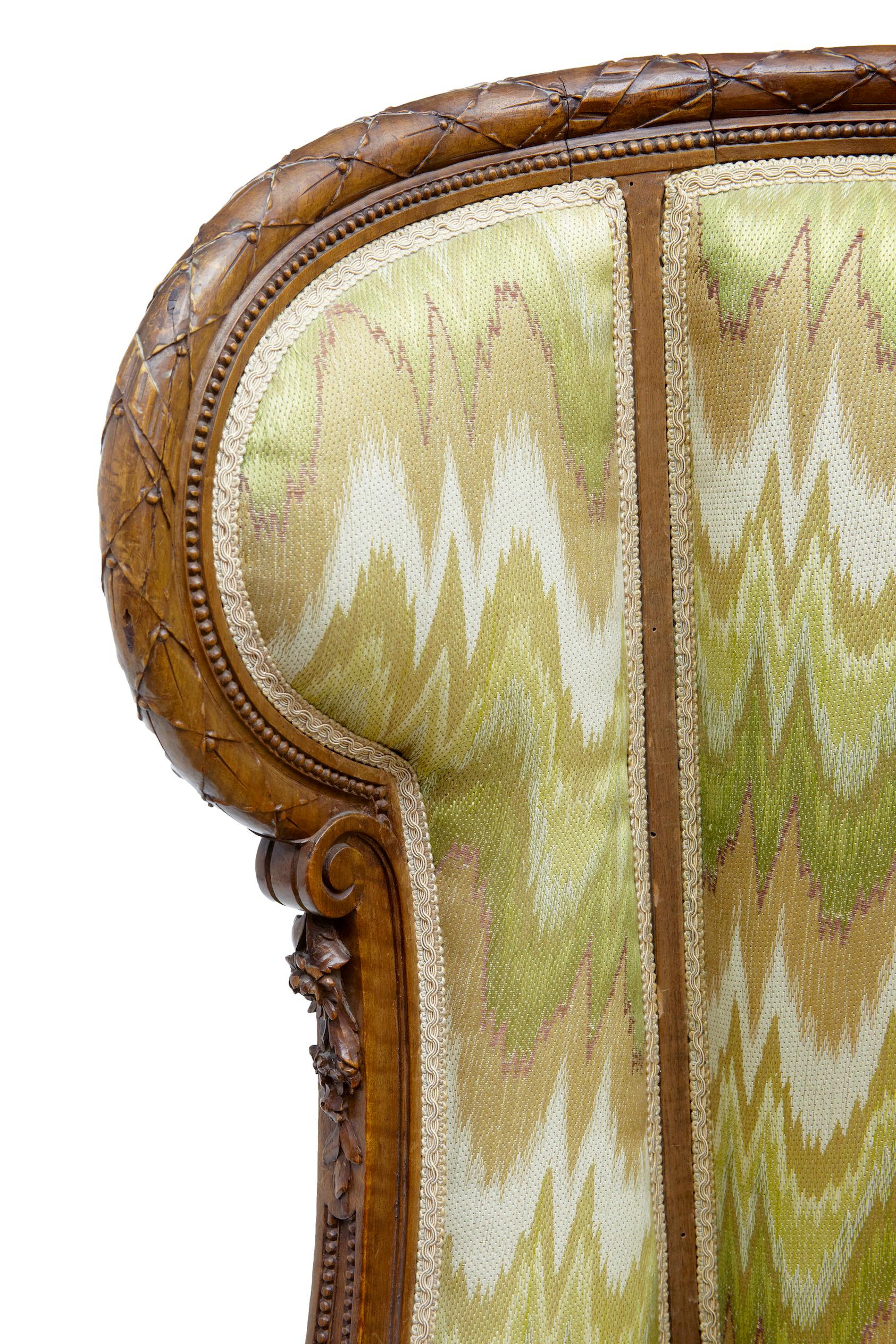 Hand-Carved 19th Century French Walnut Wingback Armchair