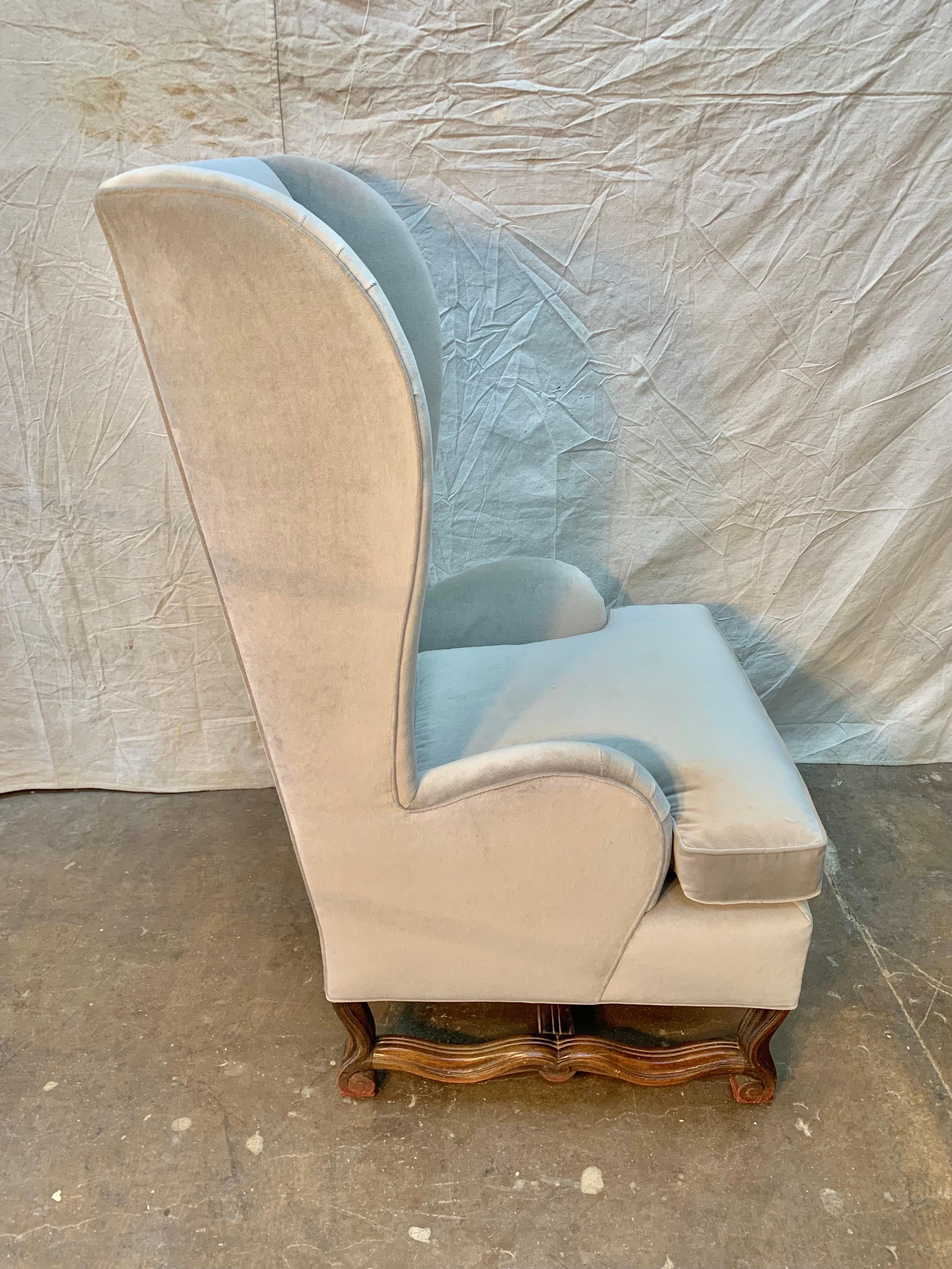 19th Century French Walnut Wingback Chair With Os De Mouton Base, New Upholstery For Sale 8