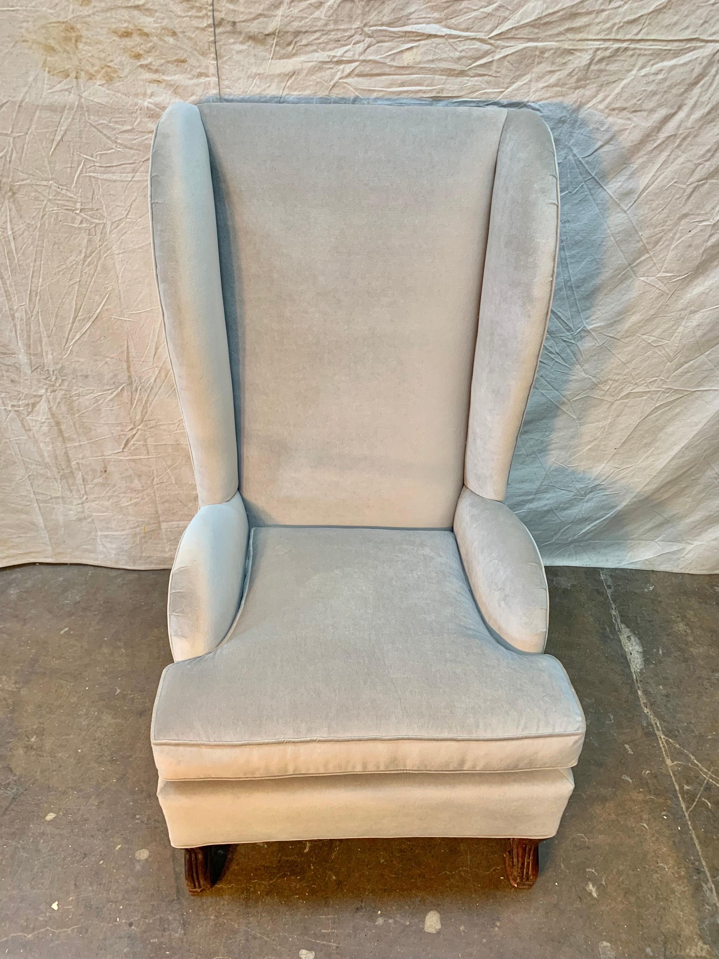 19th Century French Walnut Wingback Chair With Os De Mouton Base, New Upholstery For Sale 4