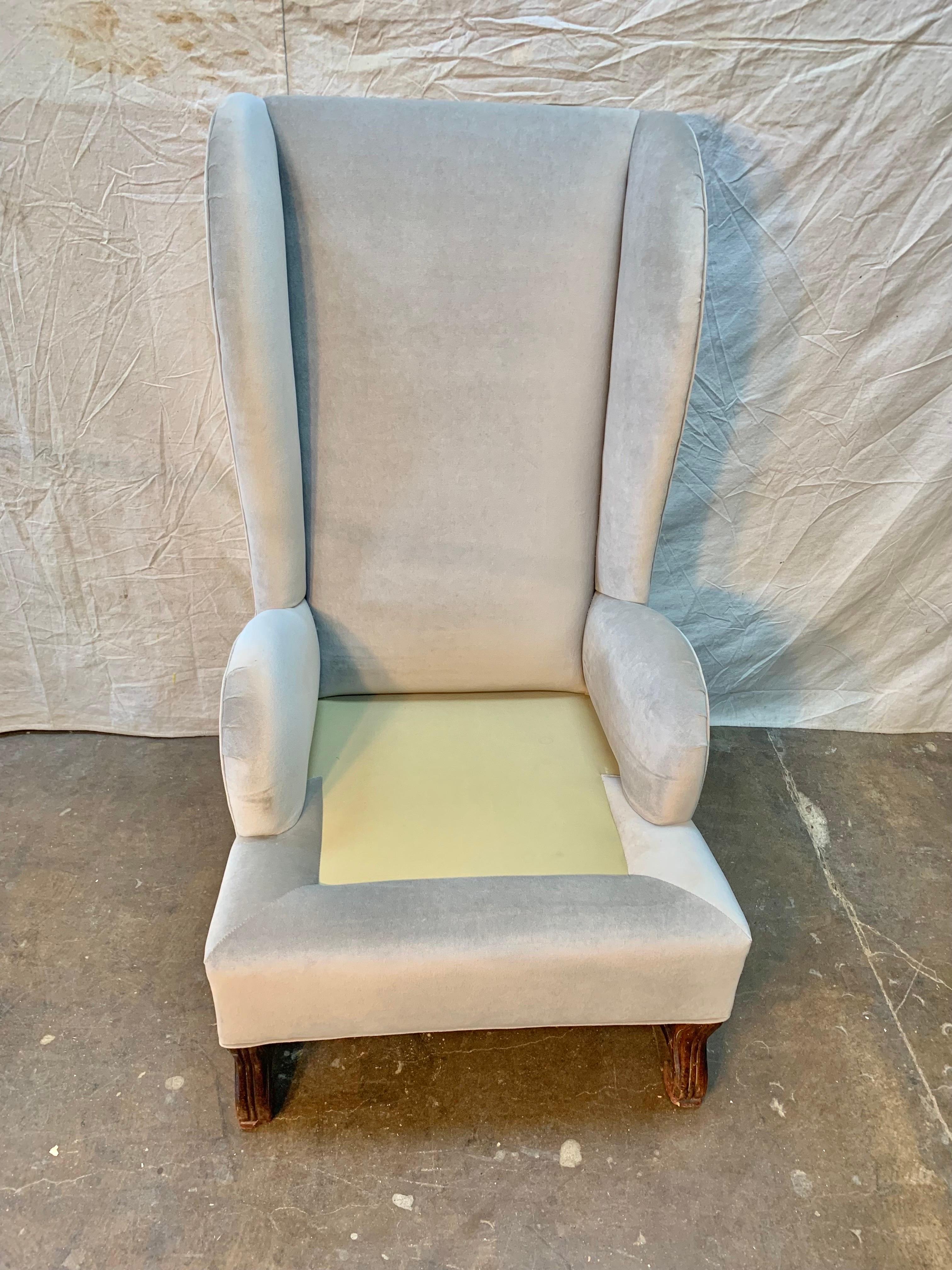 19th Century French Walnut Wingback Chair With Os De Mouton Base, New Upholstery For Sale 5