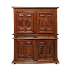 walnut tall cabinet 19th Century French Walnut Wood Raised-Panel Tall Cabinet