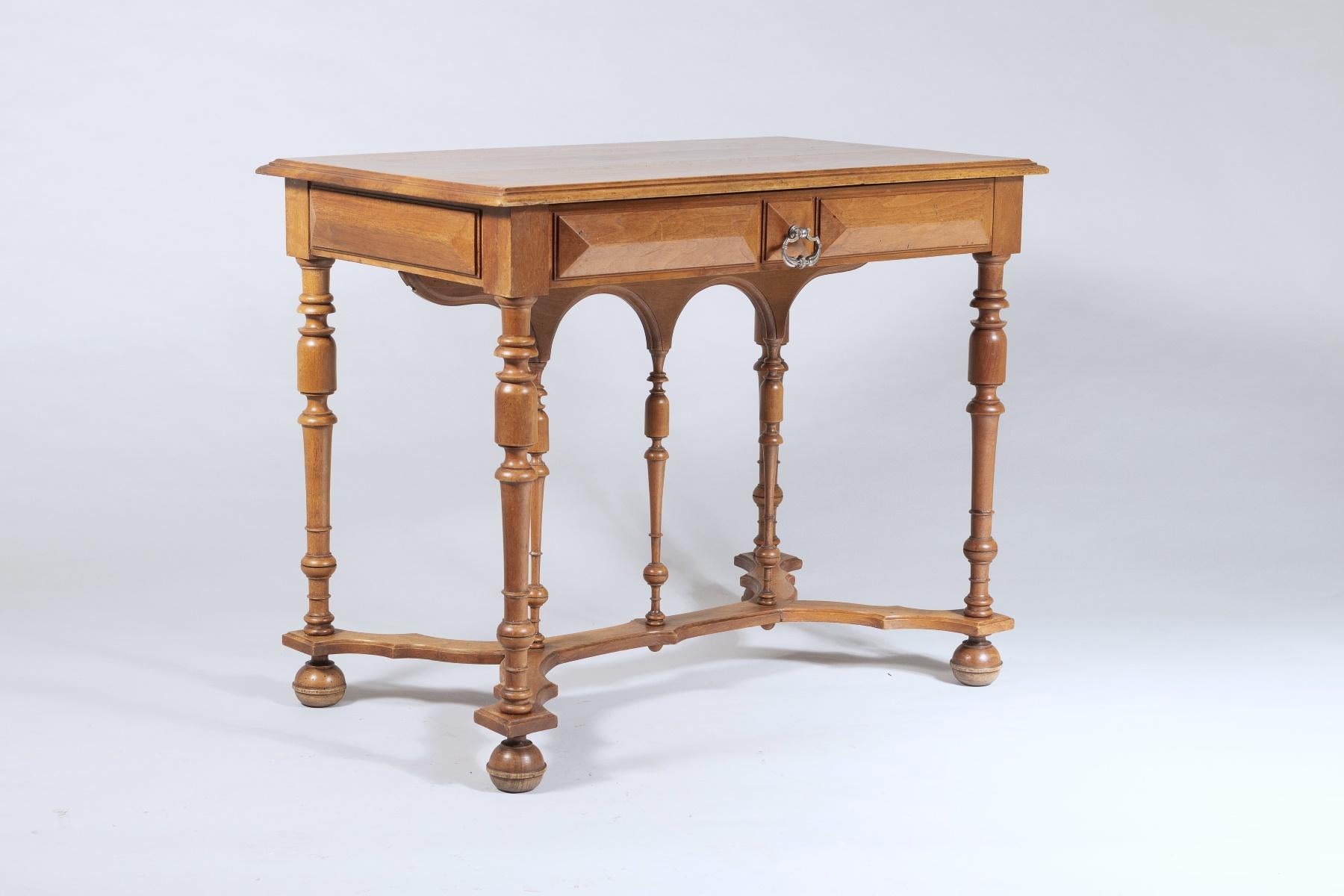 Louis XIV 19th Century French Walnut Writing Desk Side Table For Sale