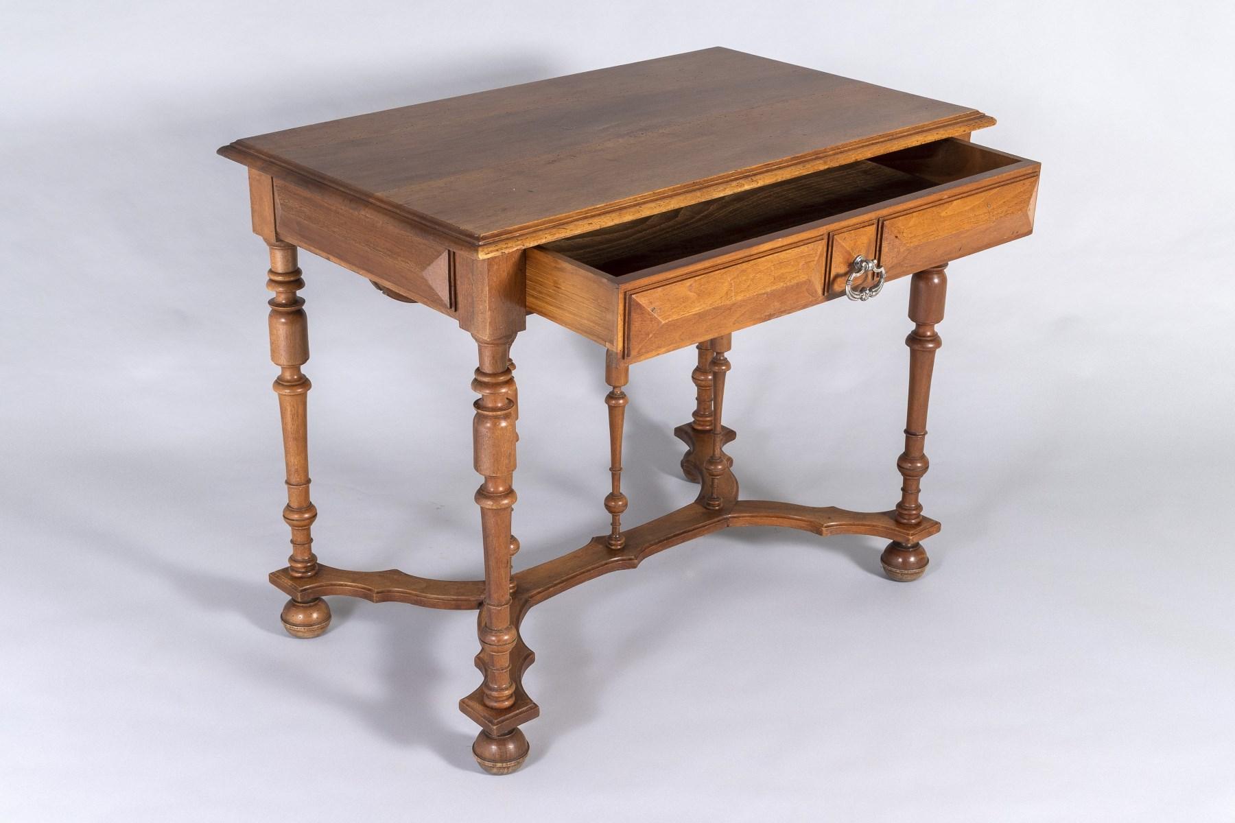 Hand-Crafted 19th Century French Walnut Writing Desk Side Table For Sale
