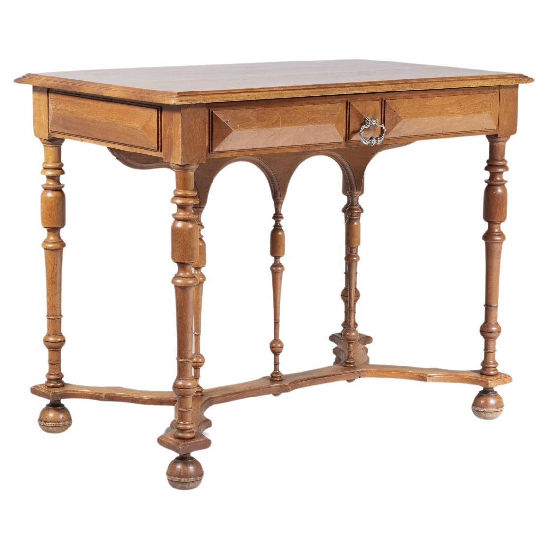 19th Century French Walnut Writing Desk Side Table For Sale