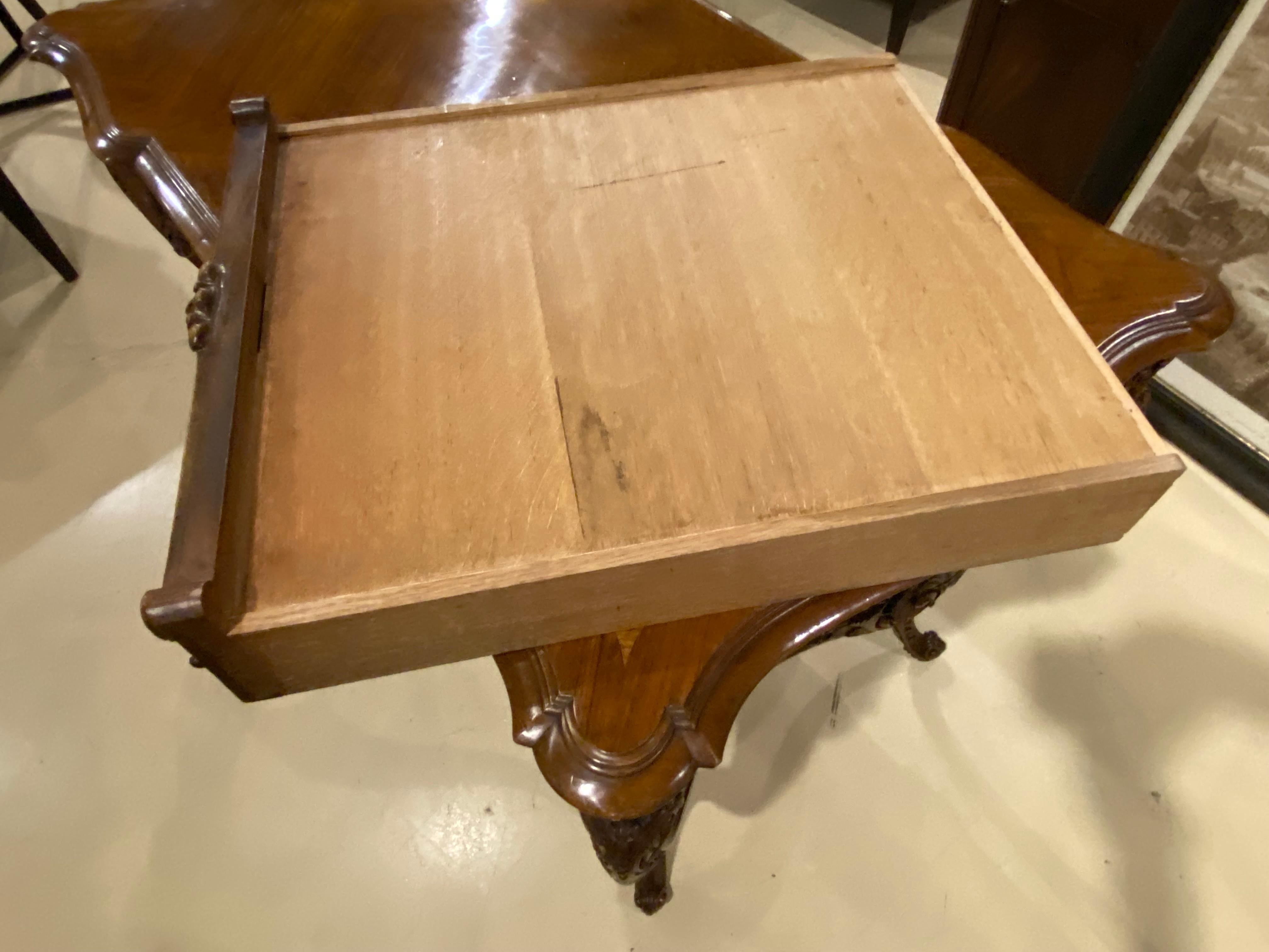 19th Century French Walnut Writing Table Desk, Cabriole Legs Banded Top, Drawer For Sale 7