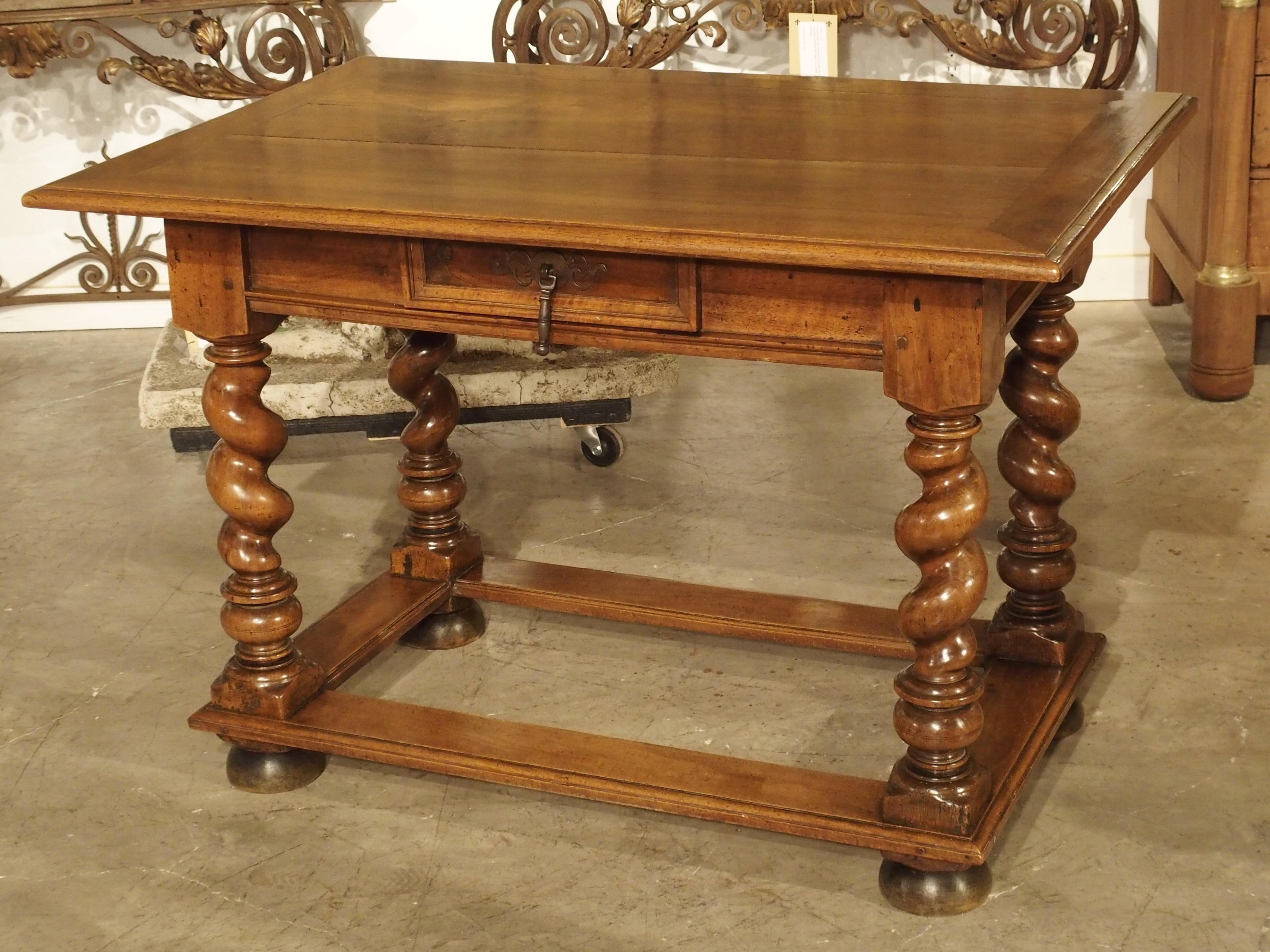 Hand-Carved 19th Century French Walnut Writing Table in the Louis XIII Style