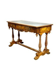 19th Century French Walnut Writing Table with Barley Twist Legs