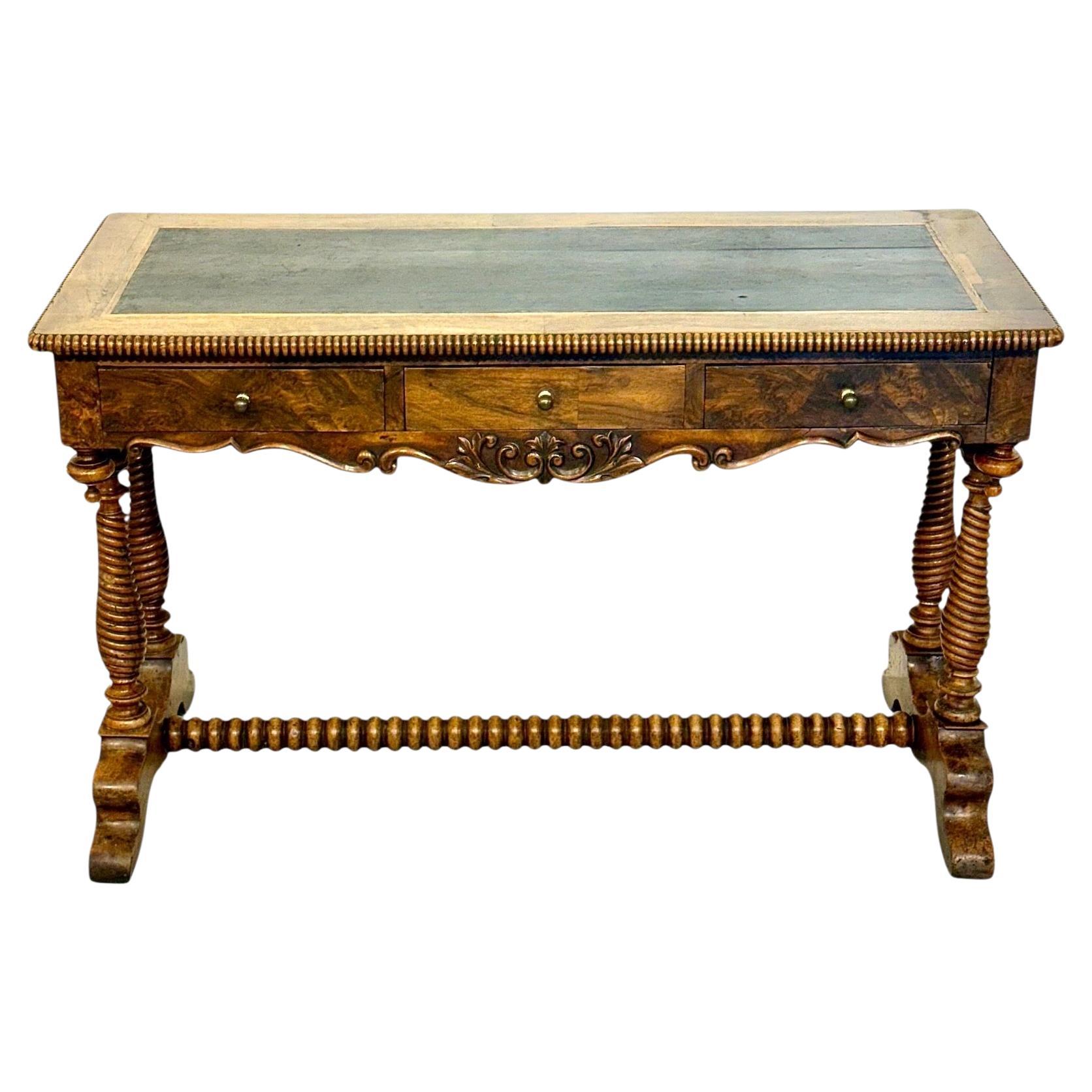 19th Century French Walnut Writing Table with Barley Twist Legs For Sale