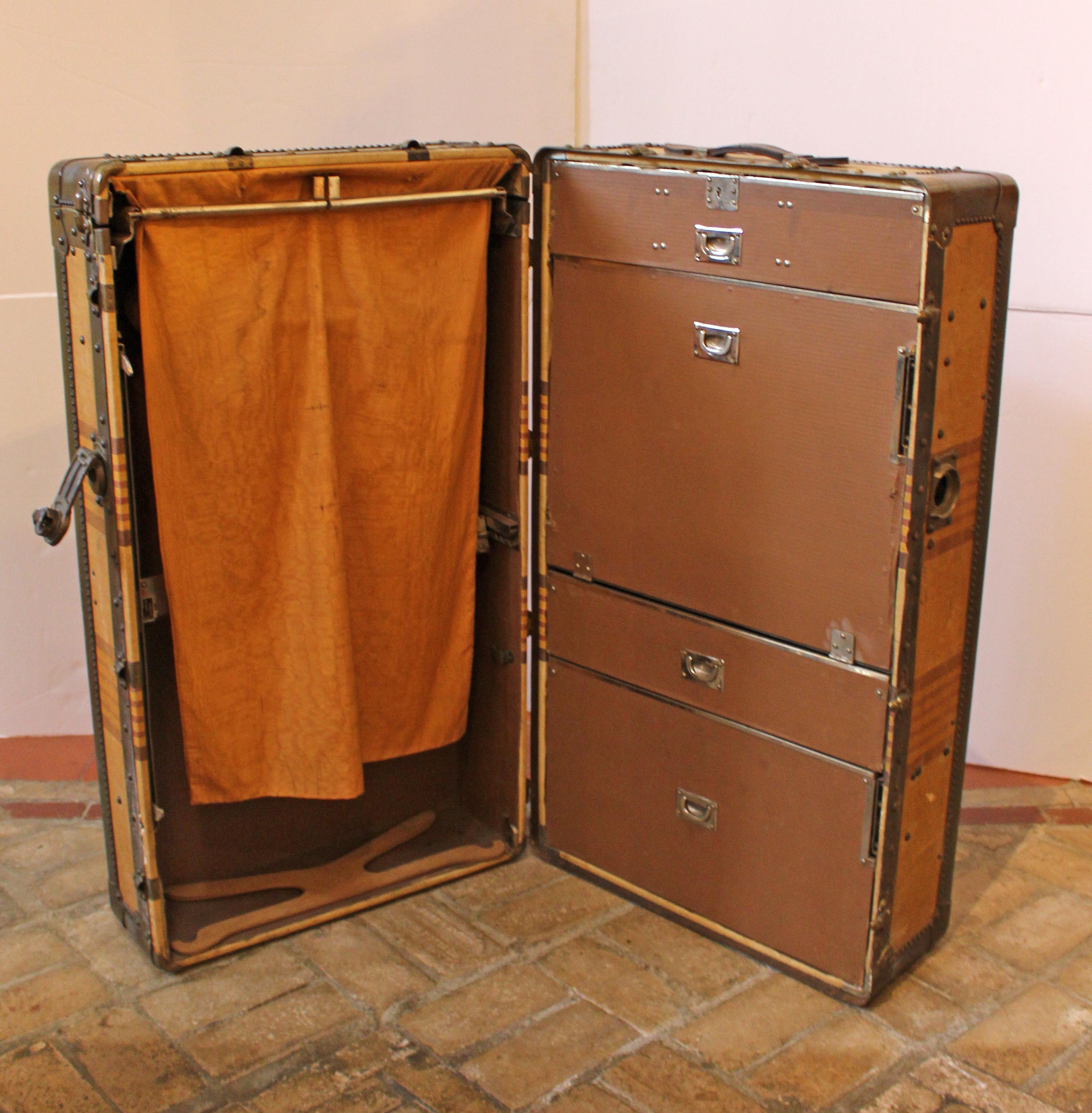 Metal 19th Century French Wardrobe Luggage Trunk For Sale