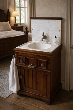 19th century French washstand in solid pitch pine, typical of cabin furniture