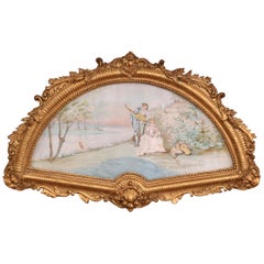 19th Century French Watercolor Courting Scene in Carved Gilt Frame Signed Canoby