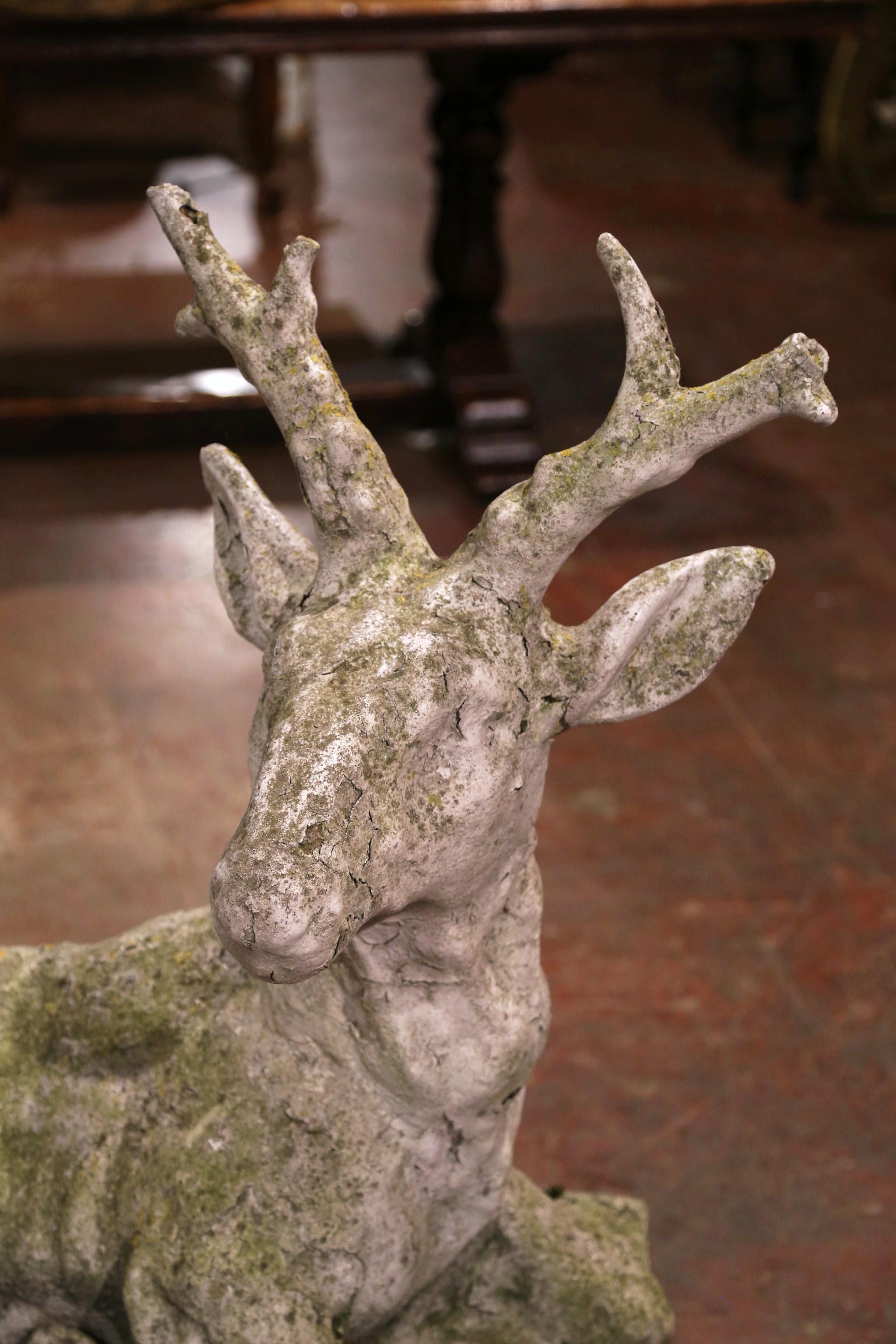 19th Century French Weathered Carved Stone Deer Sculpture Garden Statuary 1