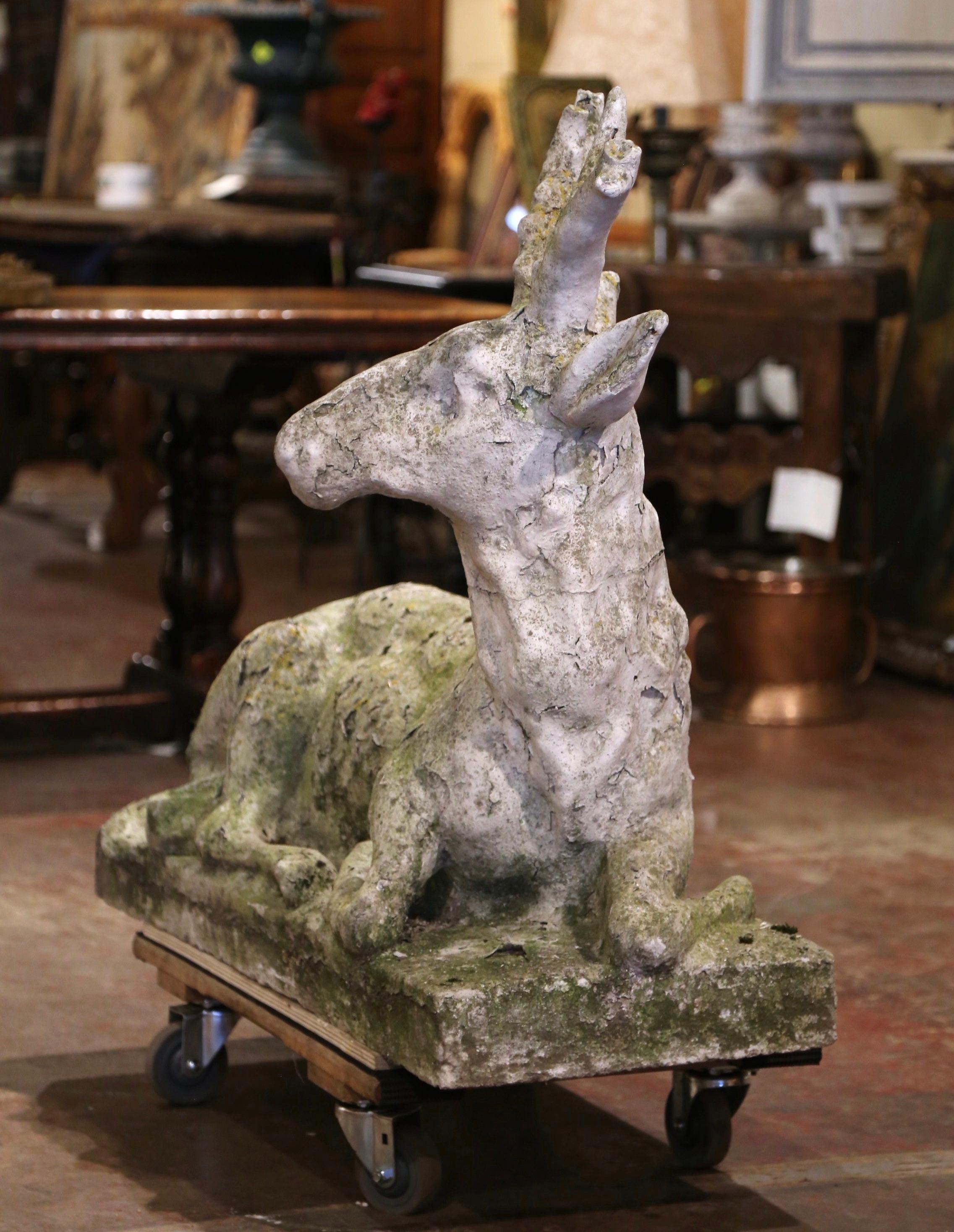 19th Century French Weathered Carved Stone Deer Sculpture Garden Statuary 4