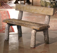 19th Century French Weathered Cast Stone Faux Bois Garden Bench from Normandy