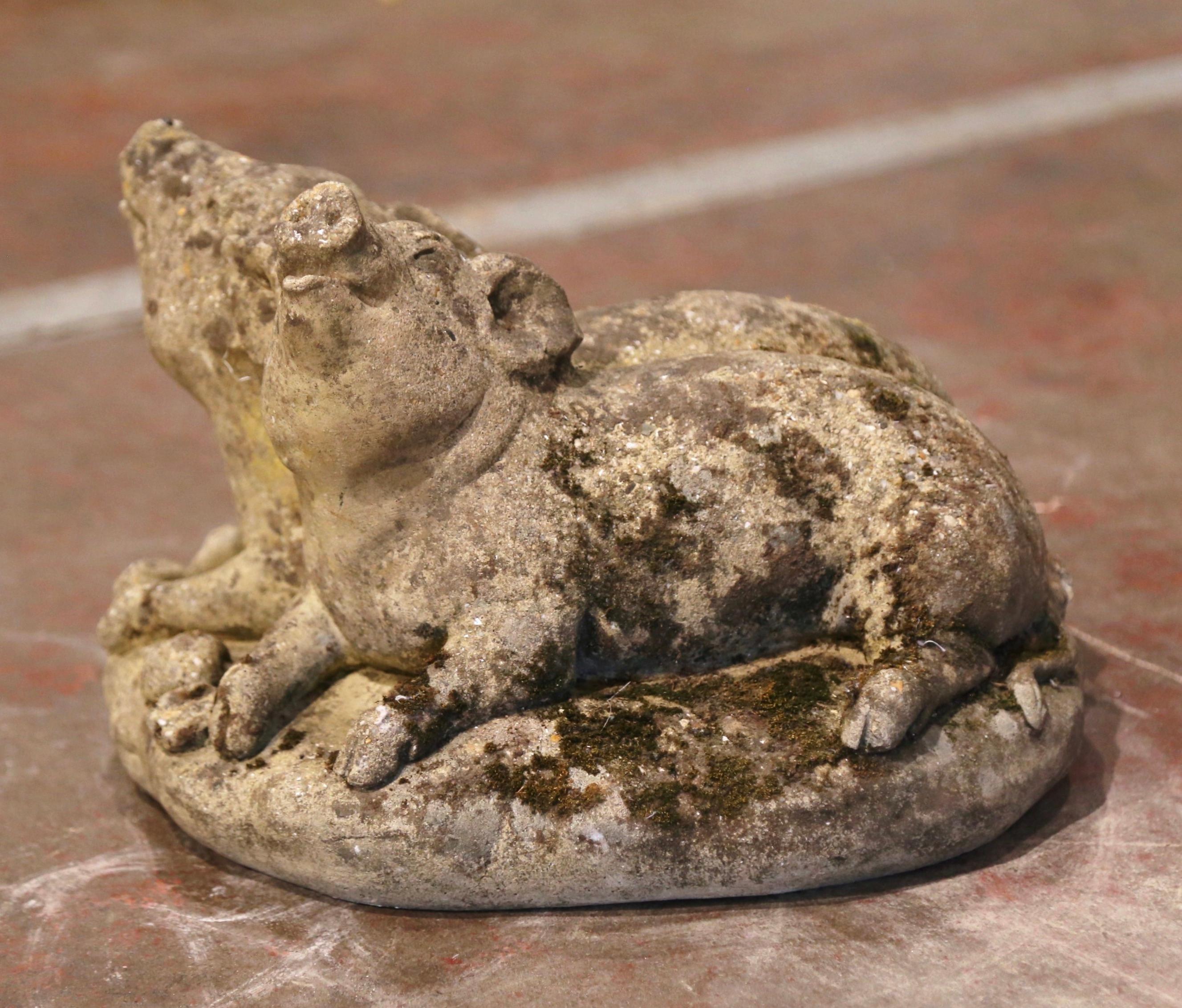 19th Century French Weathered Concrete Garden Pig Composition Sculpture For Sale 2