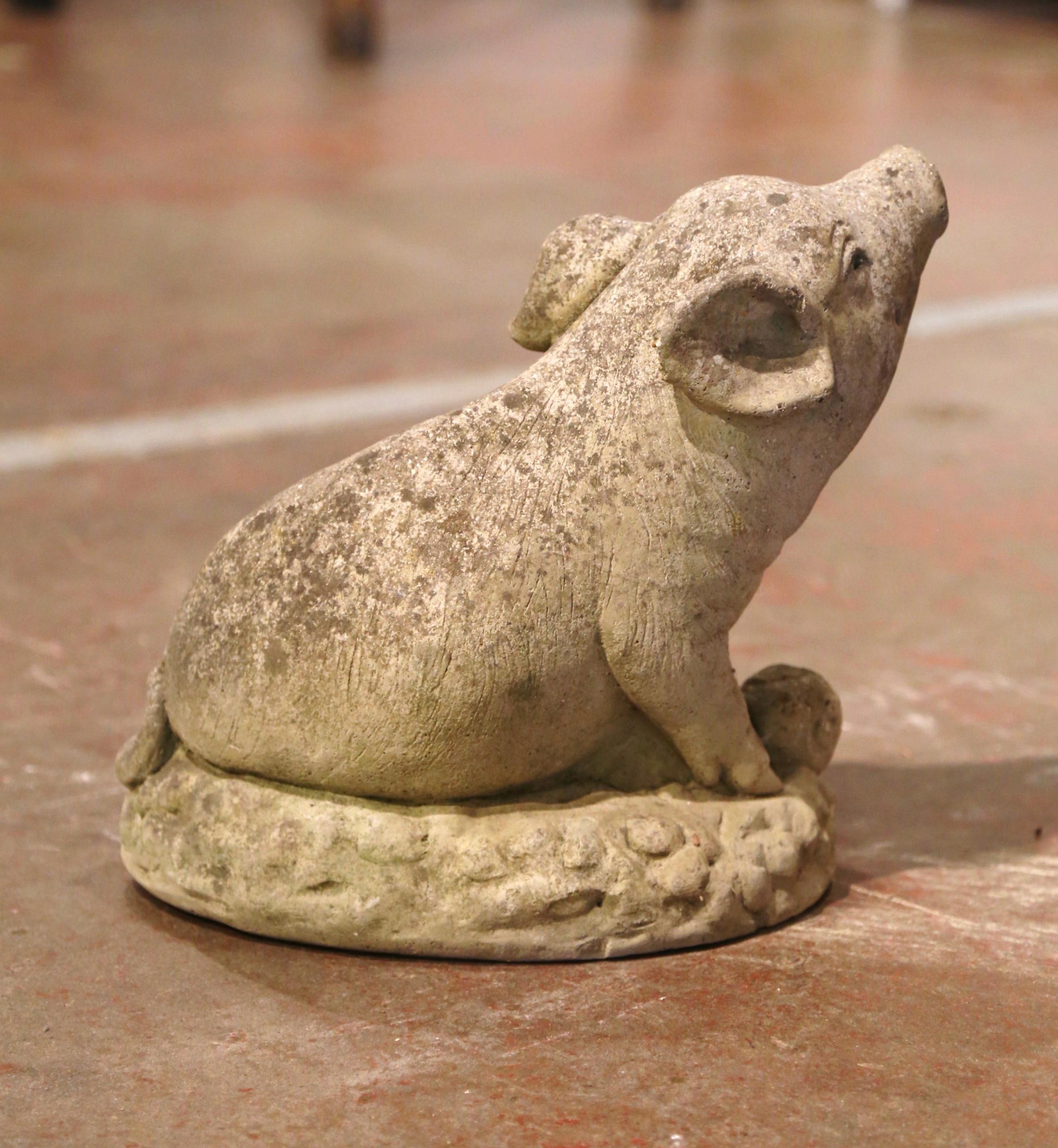 19th Century French Weathered Concrete Garden Pig Sculpture 1