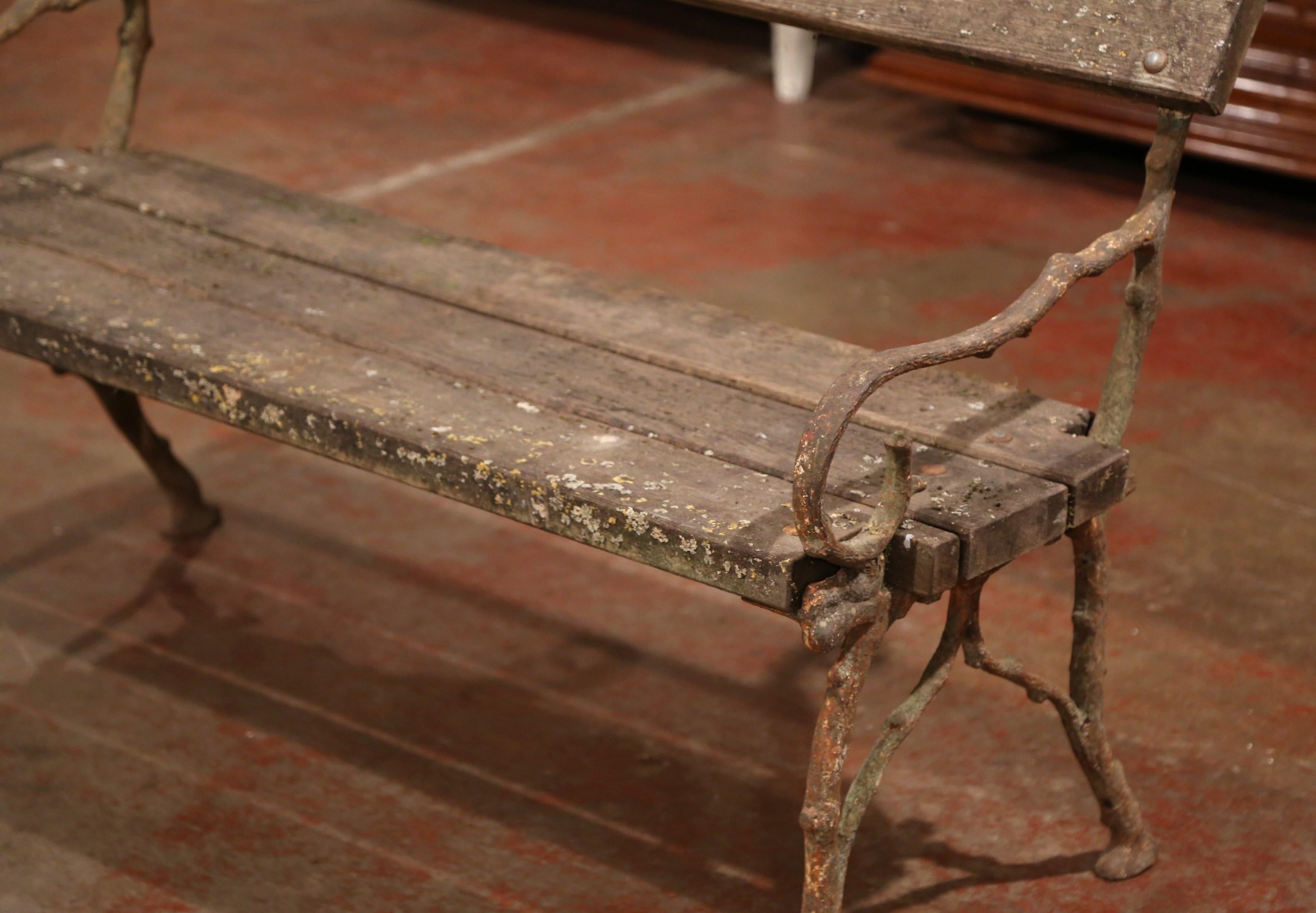 19th Century French Weathered Iron and Wood Outdoor Garden Bench 2