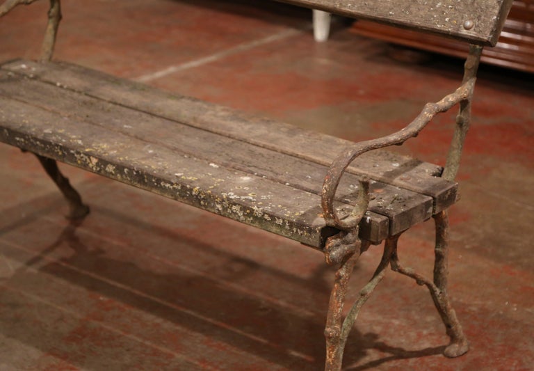 19th Century French Weathered Iron And Wood Outdoor Garden Bench