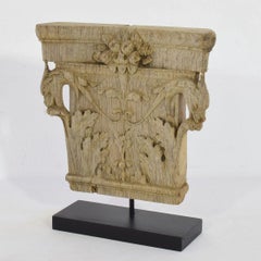 19th Century French Weathered Oak Capital with Dragon Heads