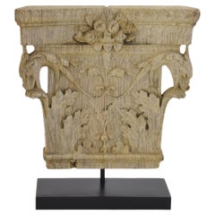 19th Century French Weathered Oak Capital with Dragon Heads