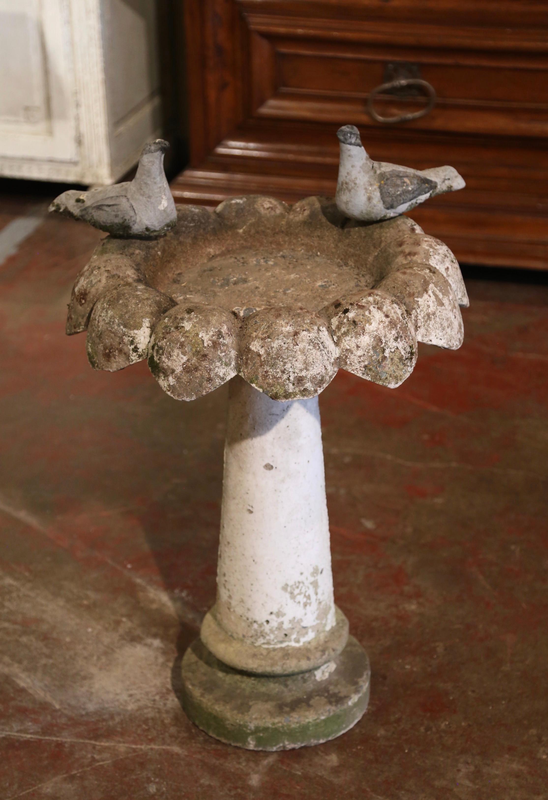 19th Century French Weathered Stone Bird Bath with Dove Birds at ...