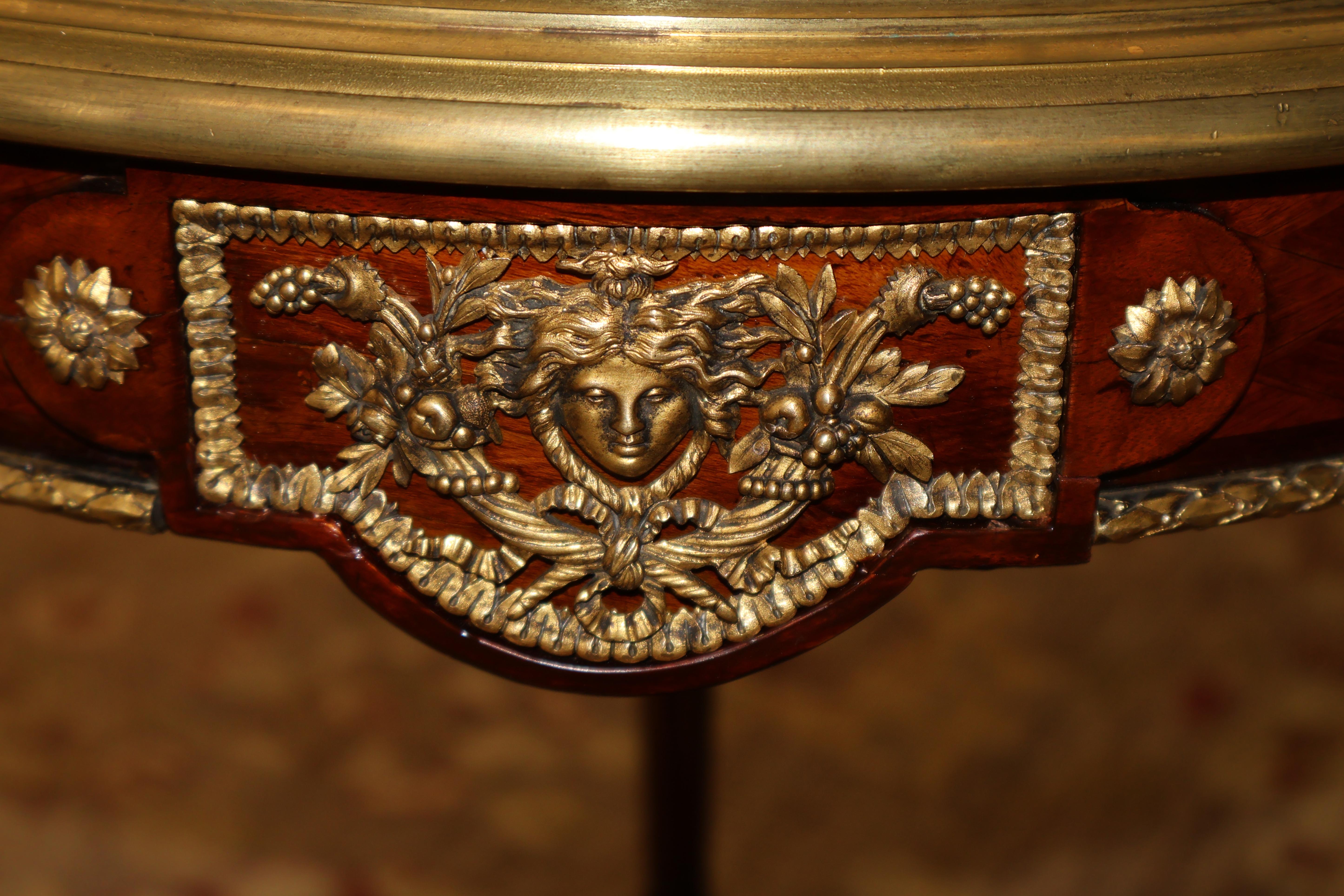 Table de guéridon à plateau de marbre de style Weisweiler du 19e siècle par Henry Dasson en vente 10