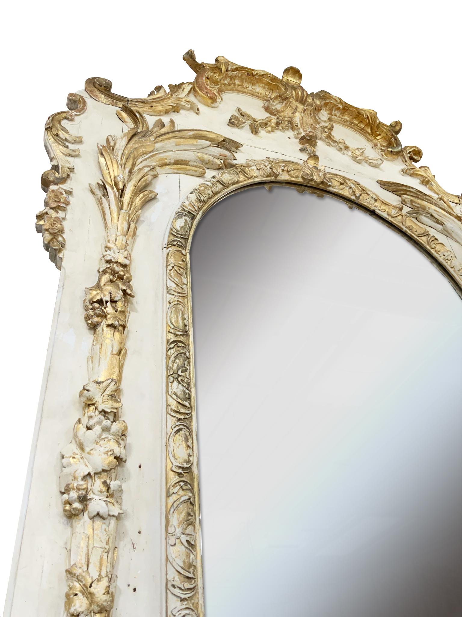 19th Century French White/Cream and Gold French Mirror In Good Condition In Round Top, TX