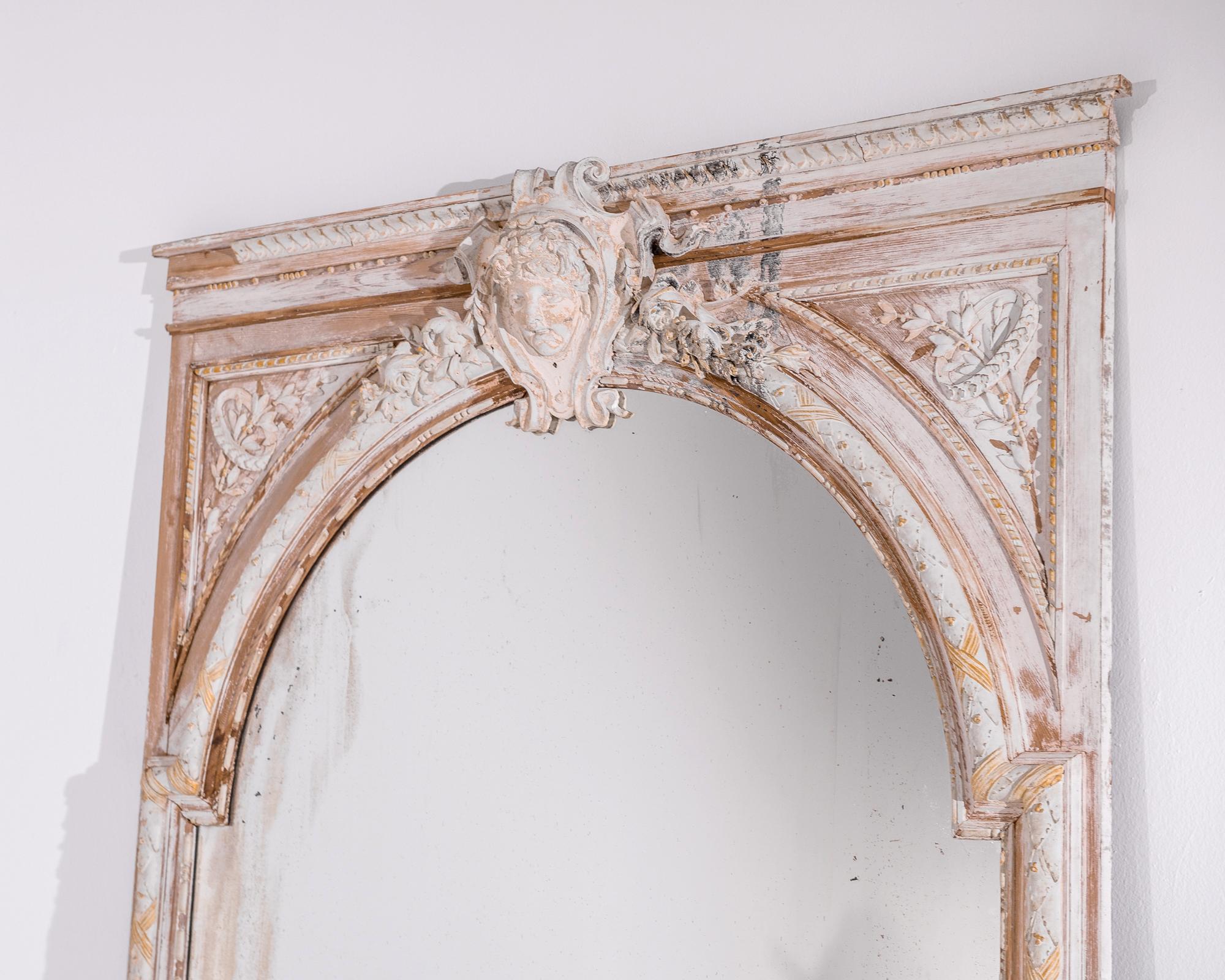 Neoclassical 19th Century French White Gilded Trumeau Mirror